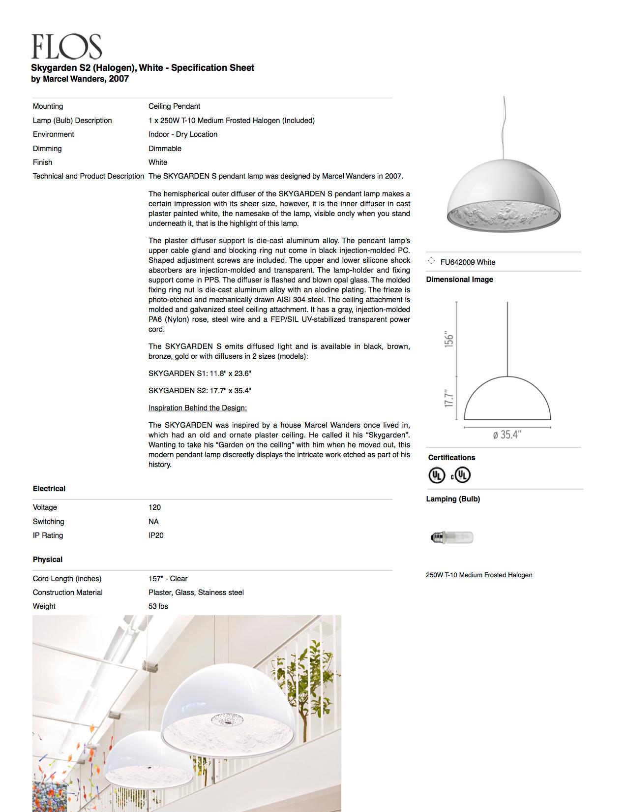 Contemporary Flos Skygarden S2 Halogen Pendant Light in White by Marcel Wanders For Sale