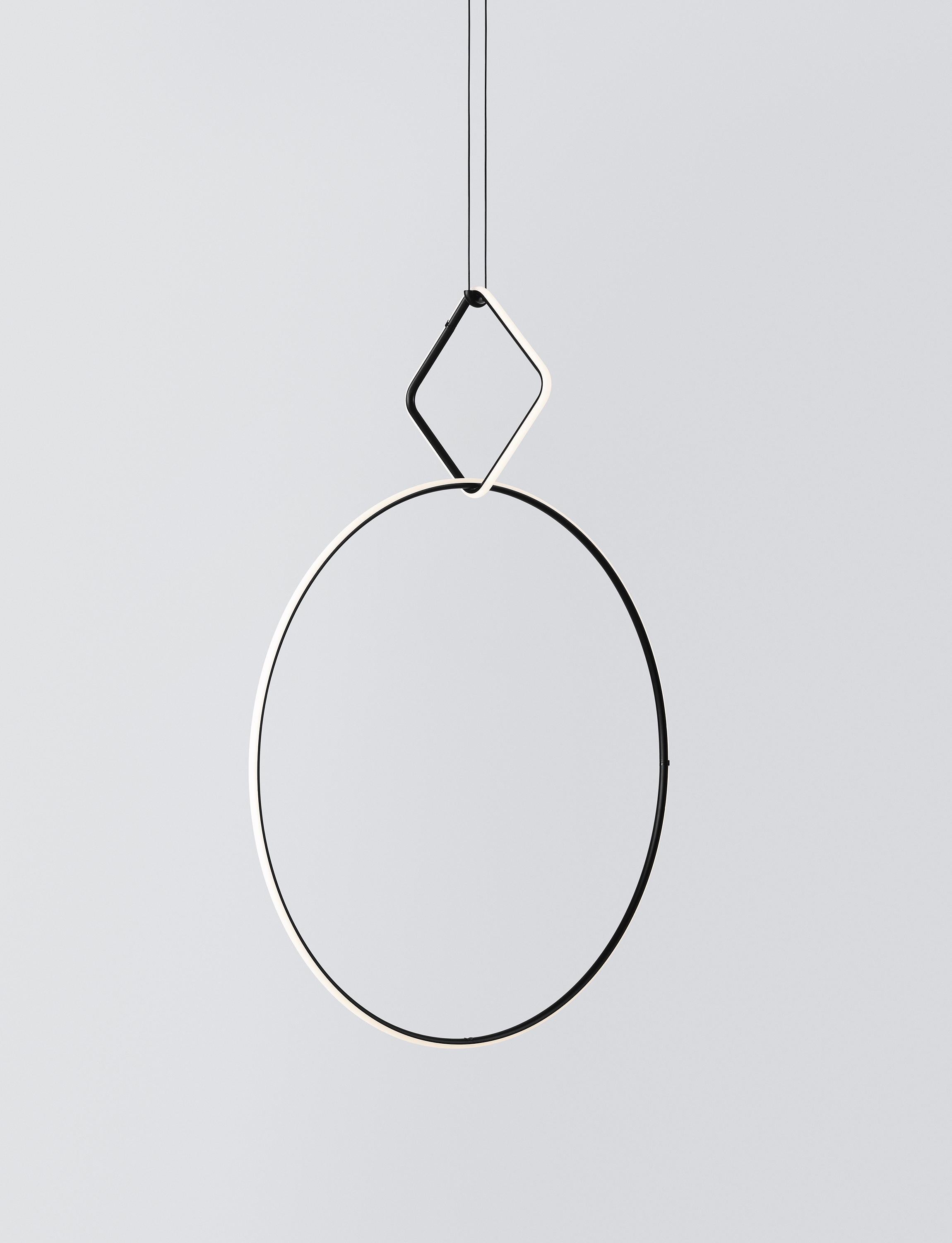 Arrangements is a modular system of geometric light elements that can be combined in different ways, creating multiple compositions into individual chandeliers. Each unit simply attaches onto the previous one as if resting, balancing perfectly as a