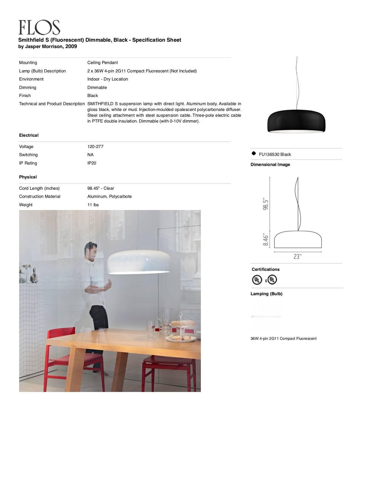 FLOS Smithfield S Dimmable Fluorescent Pendant Light in Black by Jasper Morrison 4