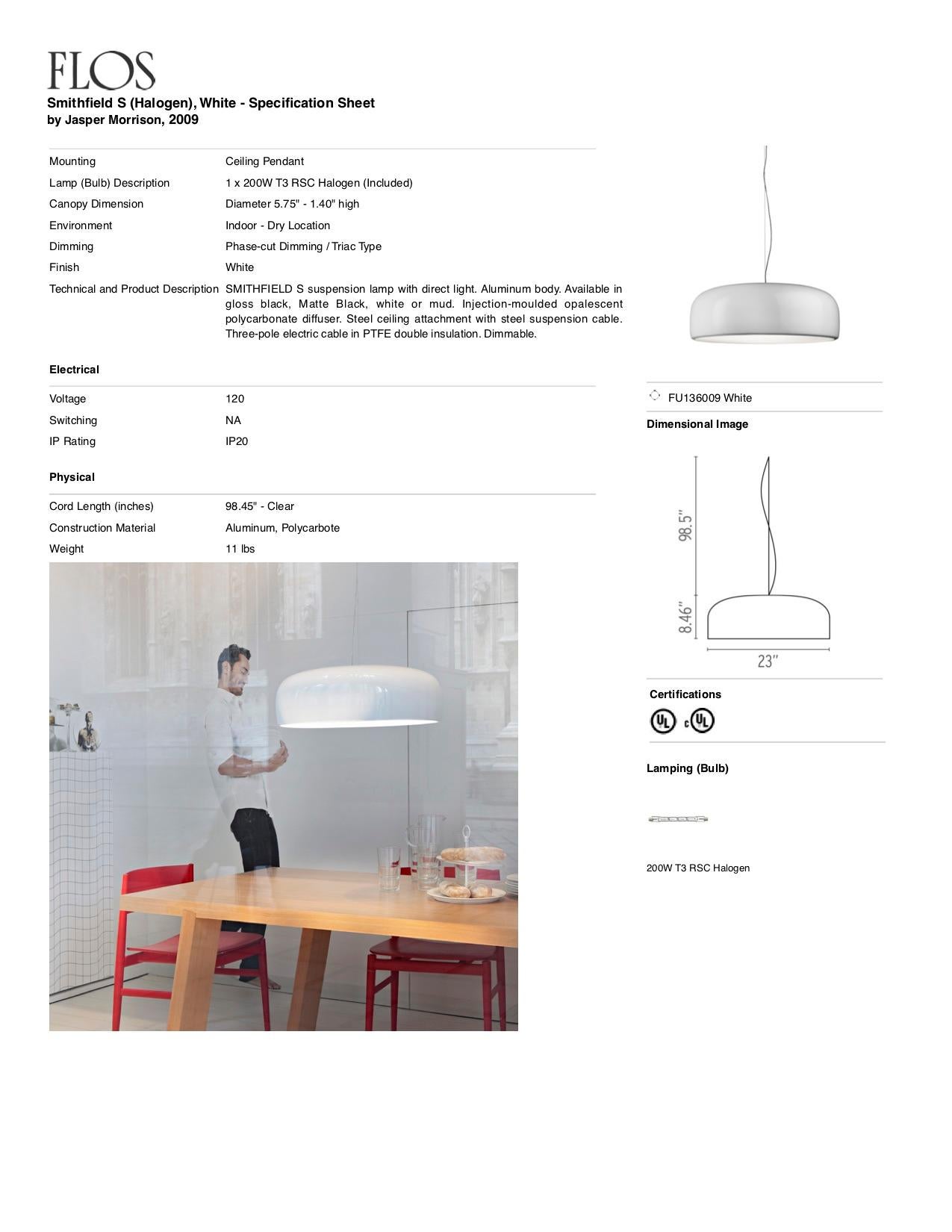 Flos Smithfield S LED 2700K Pendant by Jasper Morrison For Sale 4