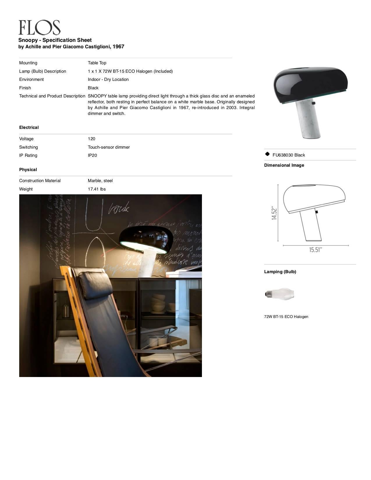 Modern FLOS Snoopy Table Lamp in Black by Achille & Pier Giacomo Castiglioni For Sale
