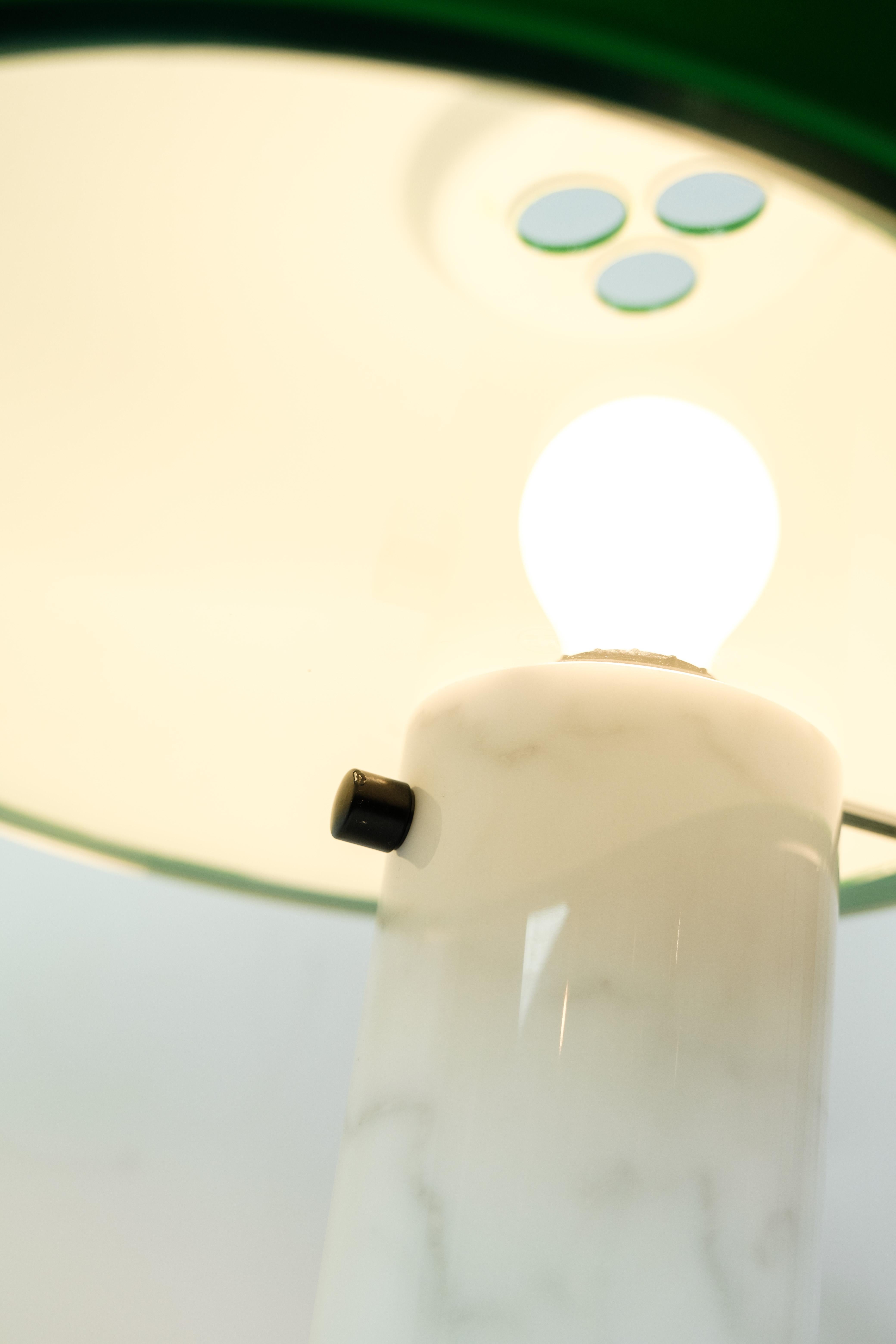 Flos Snoopy Table Lamp With White Marble Base & Green Shade By Achille For Flos 4