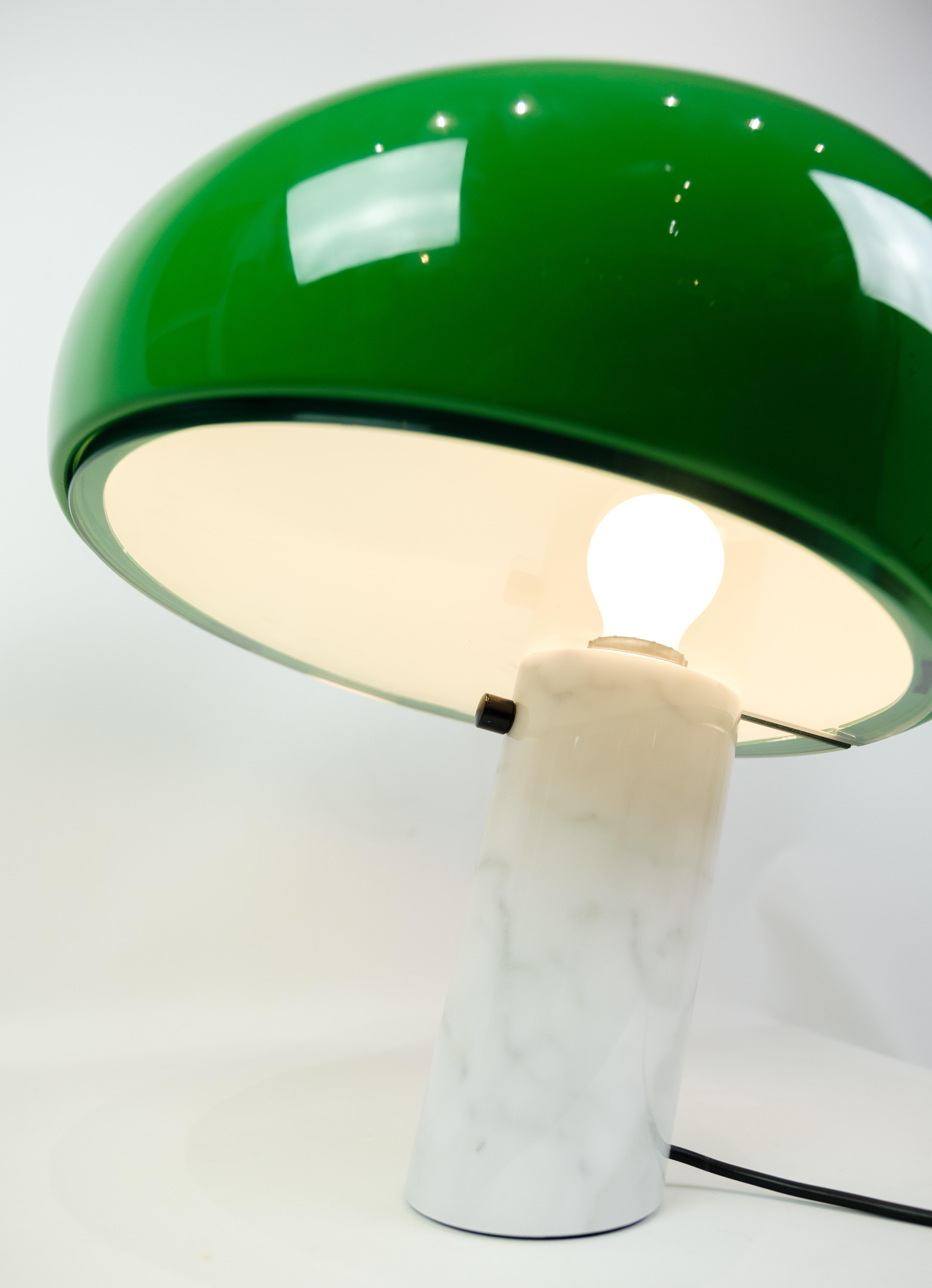 Flos Snoopy Table Lamp With White Marble Base & Green Shade By Achille For Flos In Good Condition In Lejre, DK