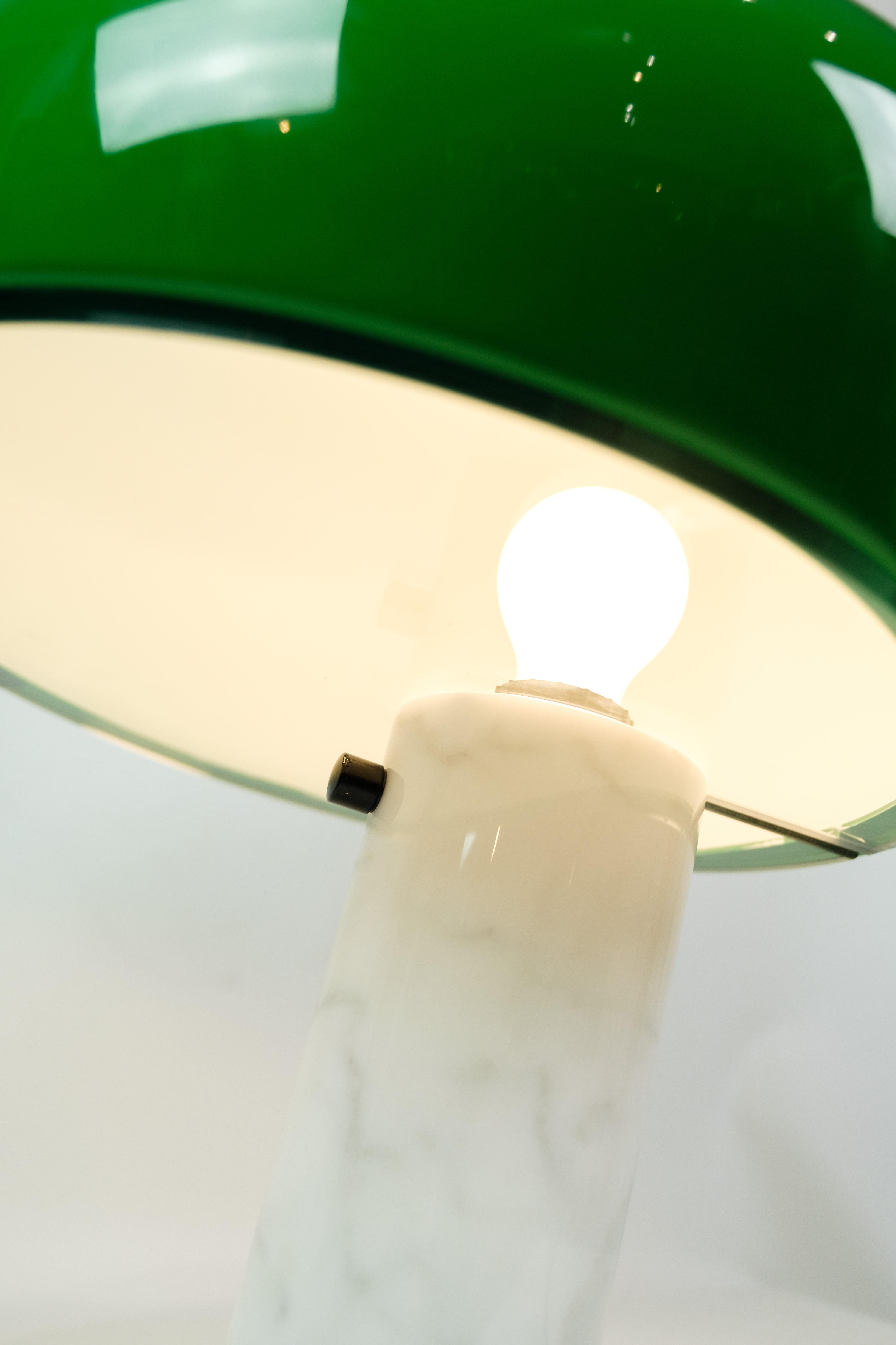 Contemporary Flos Snoopy Table Lamp With White Marble Base & Green Shade By Achille For Flos