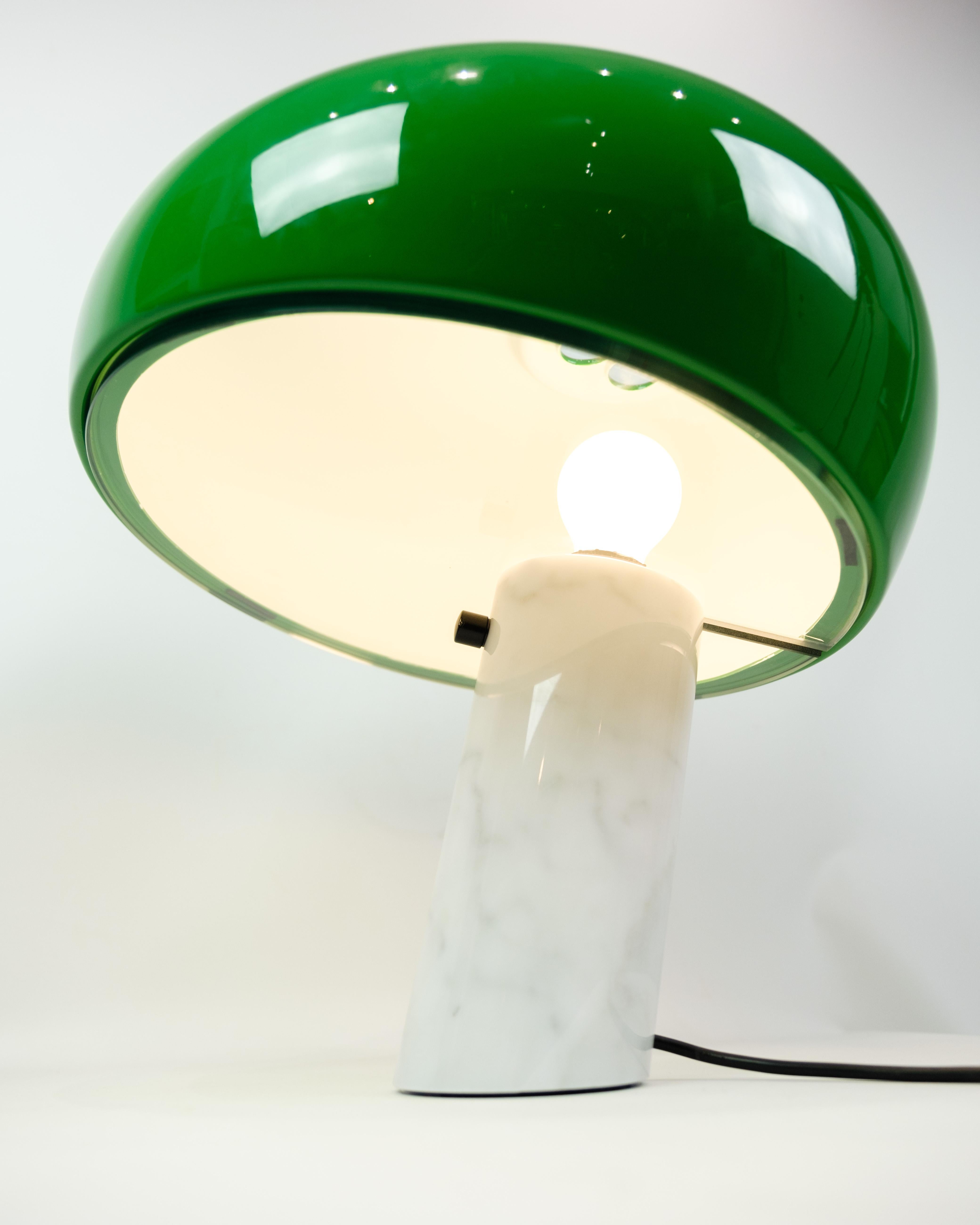 Flos Snoopy Table Lamp With White Marble Base & Green Shade By Achille For Flos 1