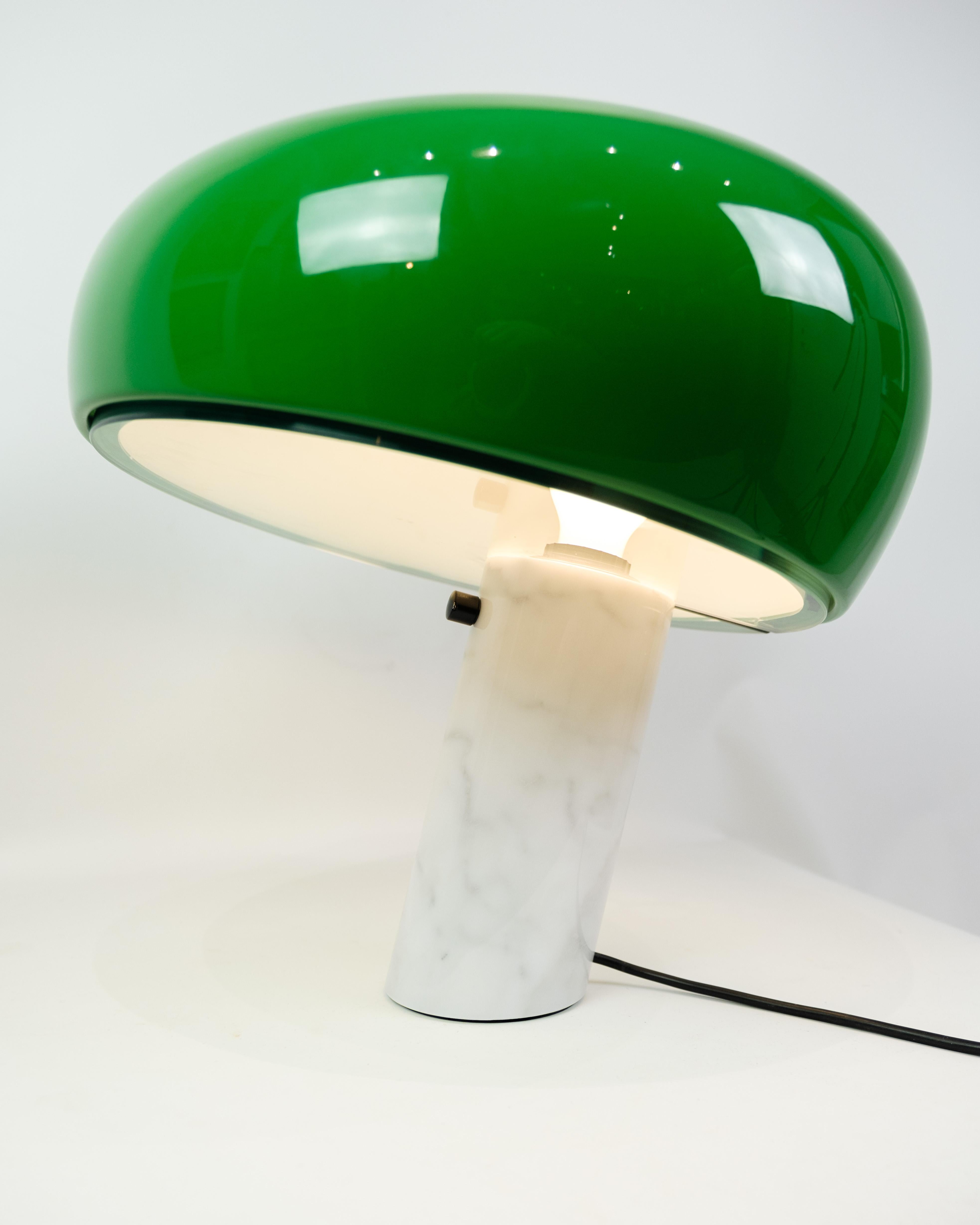 Flos Snoopy Table Lamp With White Marble Base & Green Shade By Achille For Flos 2