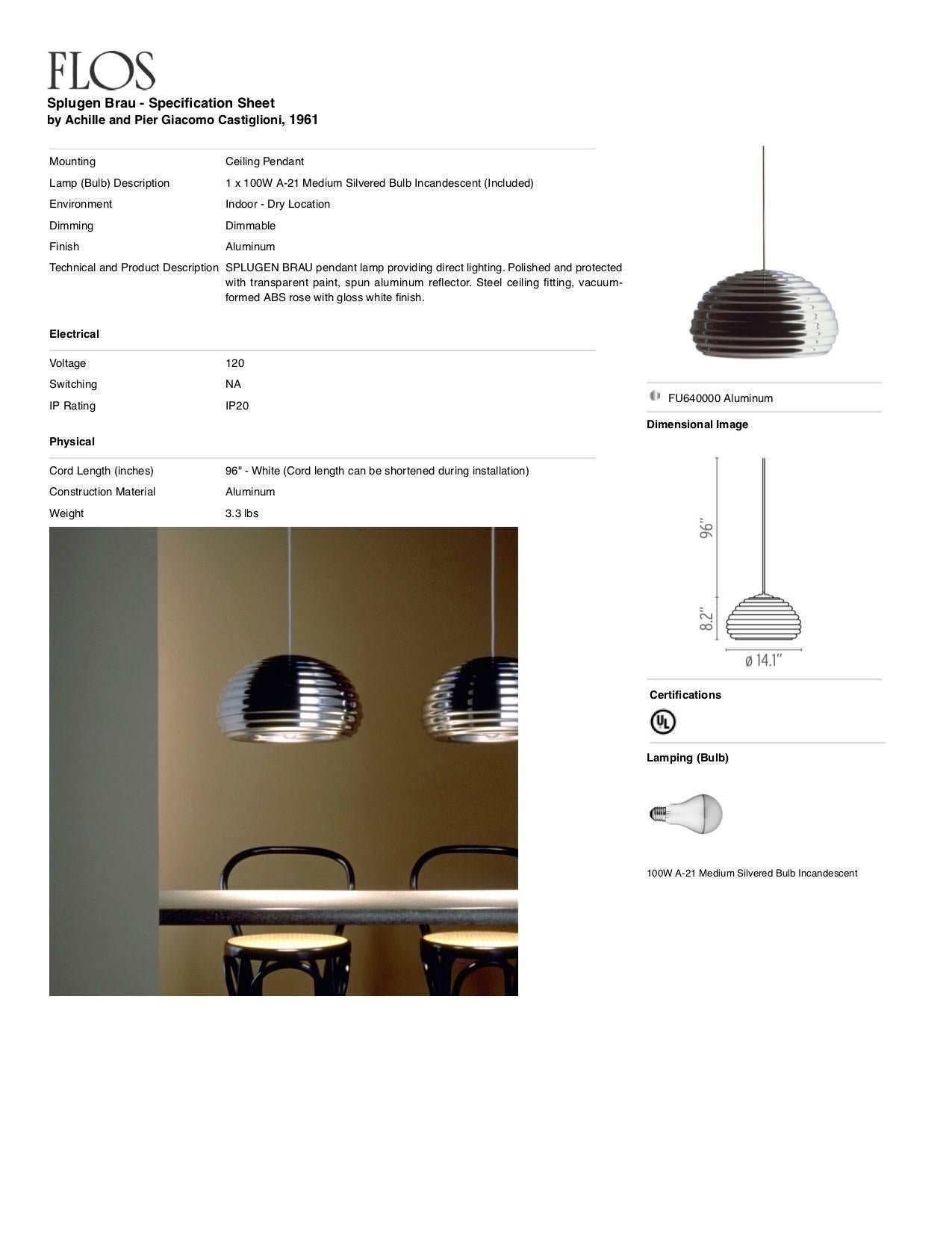 FLOS Splugen Brau Pendelleuchte von Achille & Pier Giacomo Castiglioni im Angebot 1