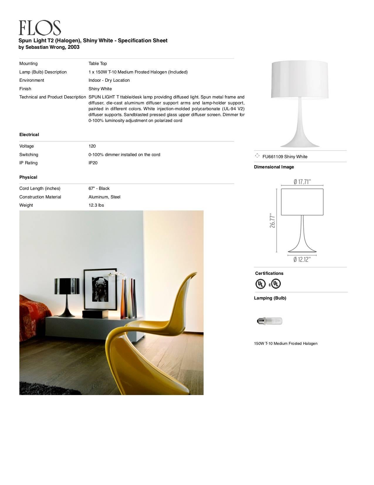 FLOS Spun T2 Halogen Table Lamp in Glossy White by Sebastian Wrong In New Condition For Sale In Brooklyn, NY