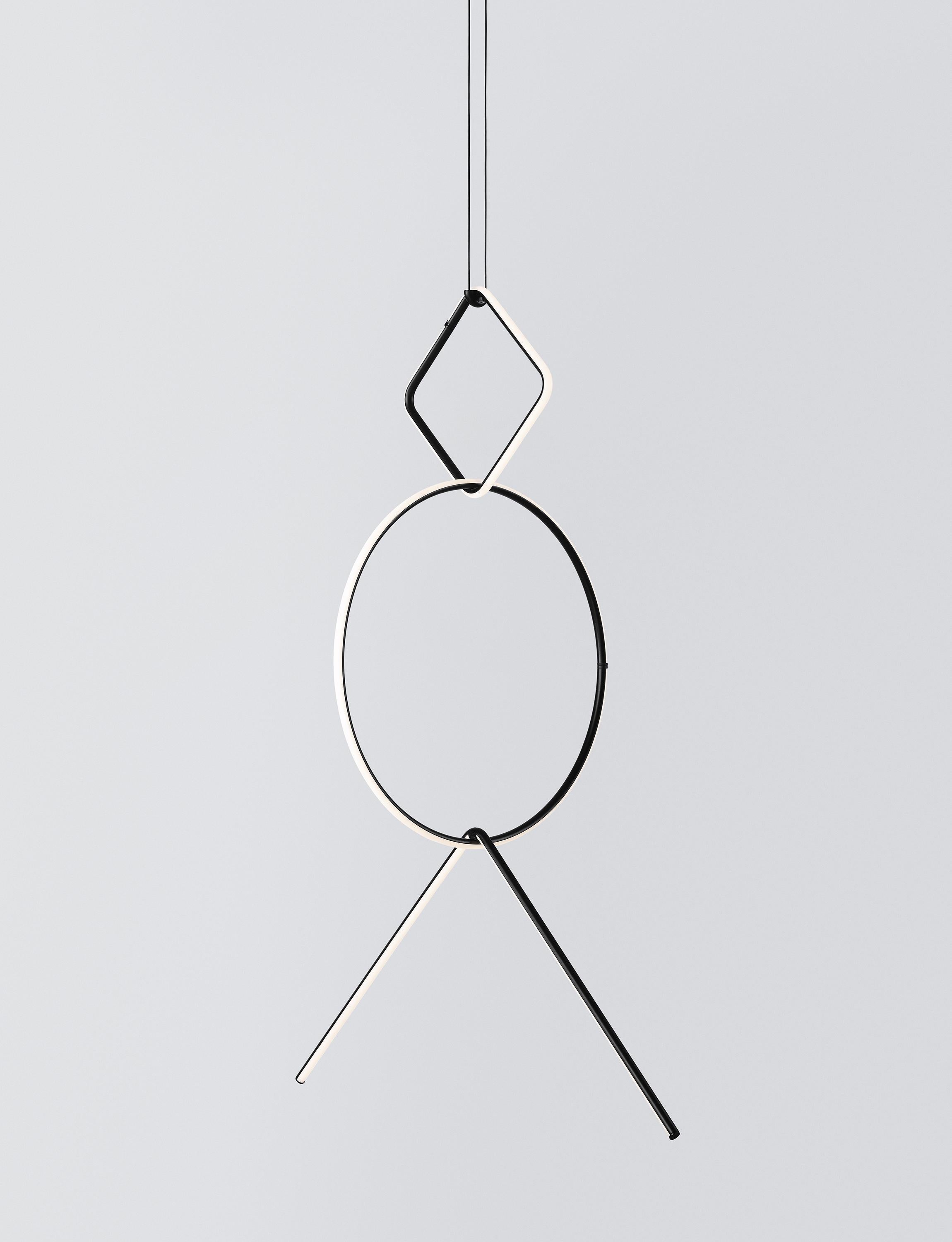 Arrangements is a modular system of geometric light elements that can be combined in different ways, creating multiple compositions into individual chandeliers. Each unit simply attaches onto the previous one as if resting, balancing perfectly as a