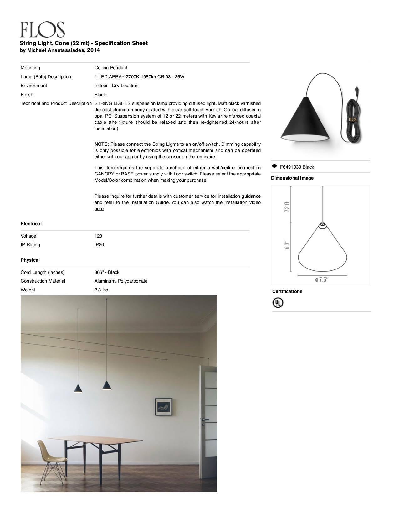 Aluminum Flos Cone String Light with Canopy by Michael Anastassiades