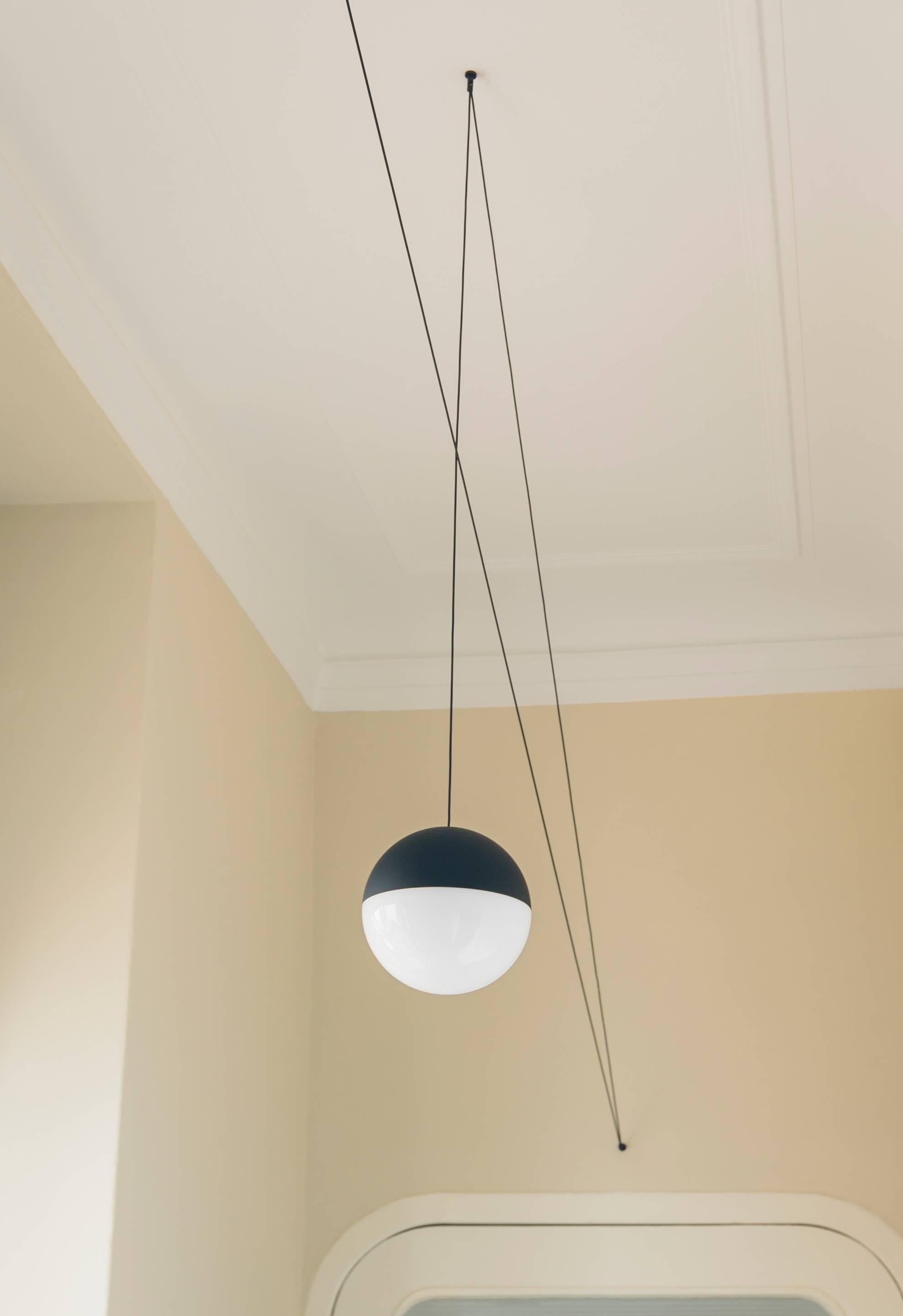 Modern FLOS String Round Light in Black (22 m) w/ Canopy by Michael Anastassiades