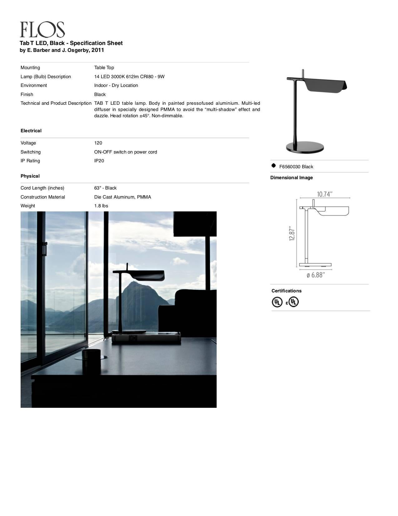 Contemporary FLOS Tab LED Table Lamp in Black by E. Barber & J. Osgerby