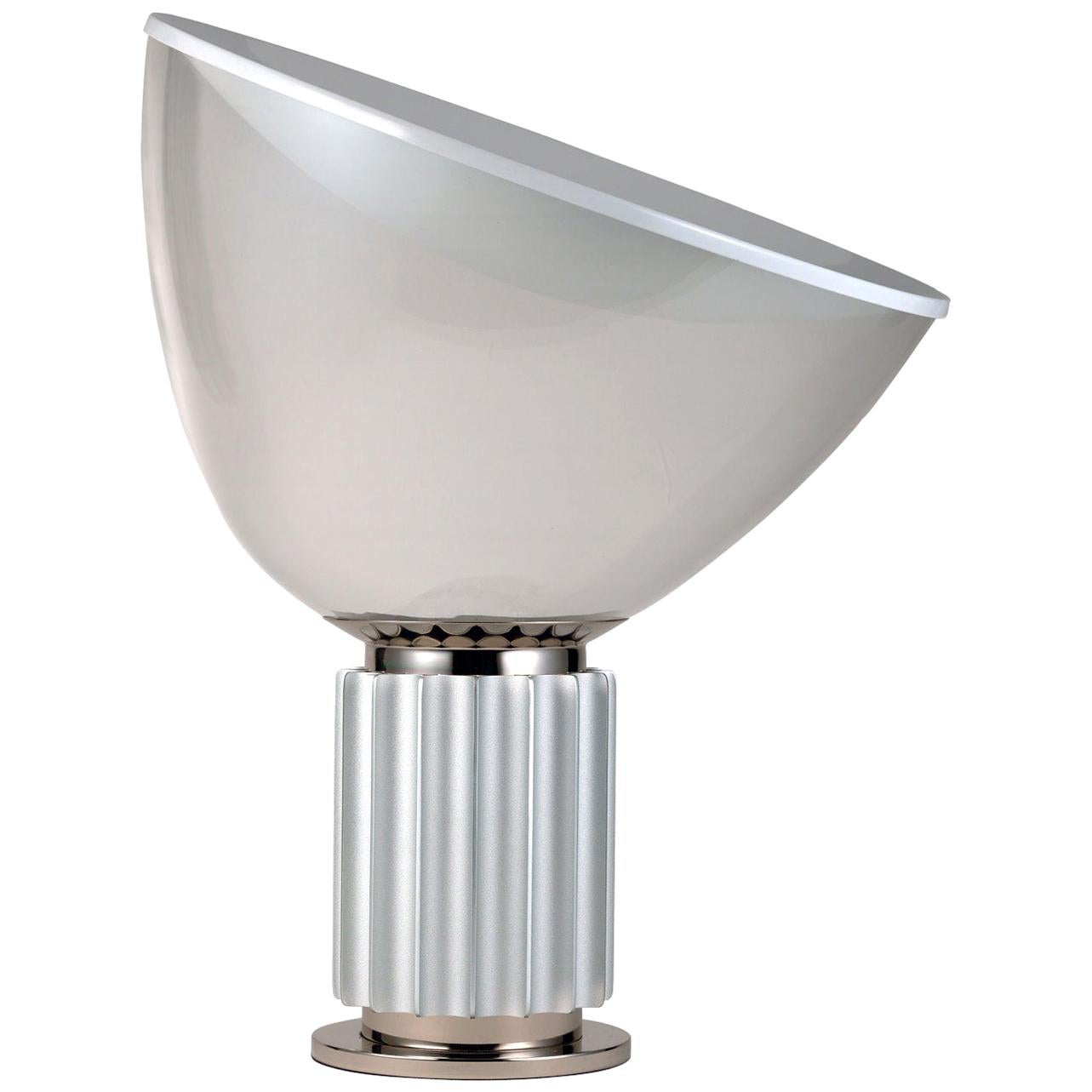 FLOS Taccia Led in Silver w/ Glass Diffuser, Achille & Pier Giacomo Castiglioni For Sale