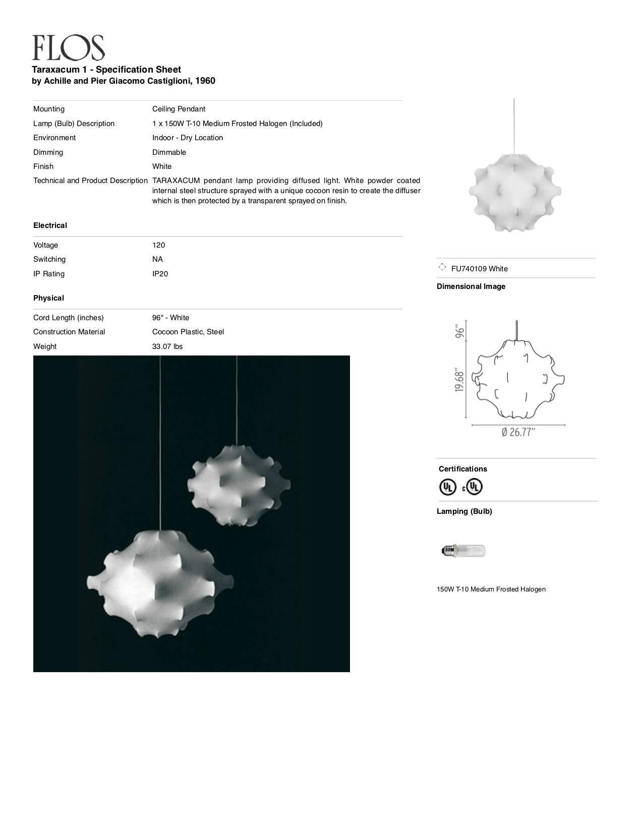 Lampe à suspension Taraxacum 1 d'Achille & Pier Giacomo Castiglioni Neuf - En vente à Brooklyn, NY