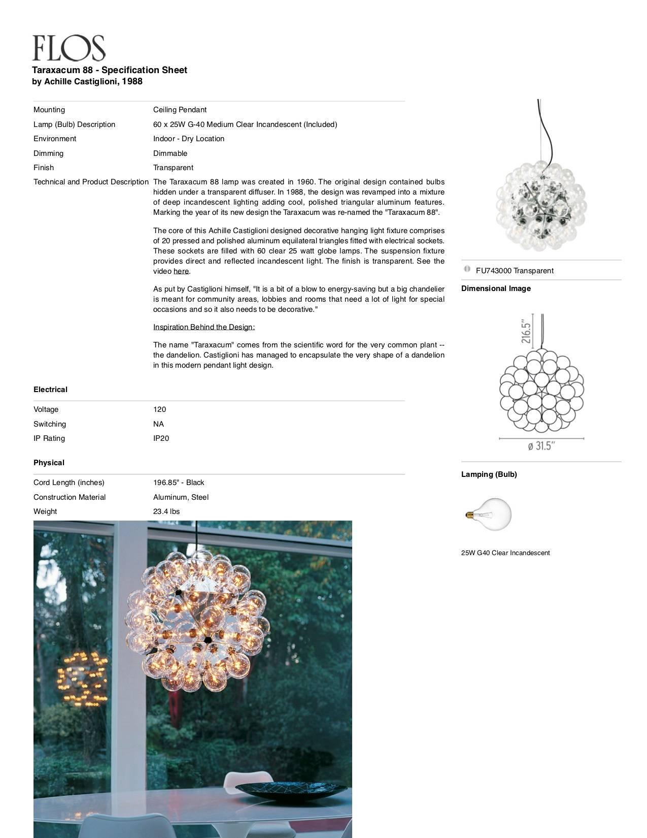 Contemporary FLOS Taraxacum 88 Pendant Light by Achille Castiglioni For Sale