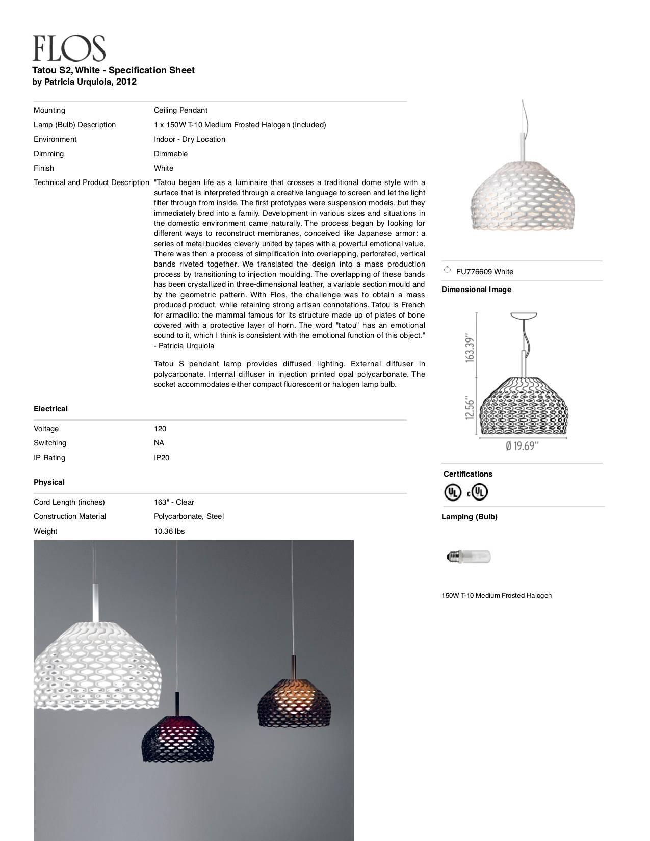 FLOS Tatou S2 Pendant Light in White by Patricia Urquiola In New Condition For Sale In Brooklyn, NY