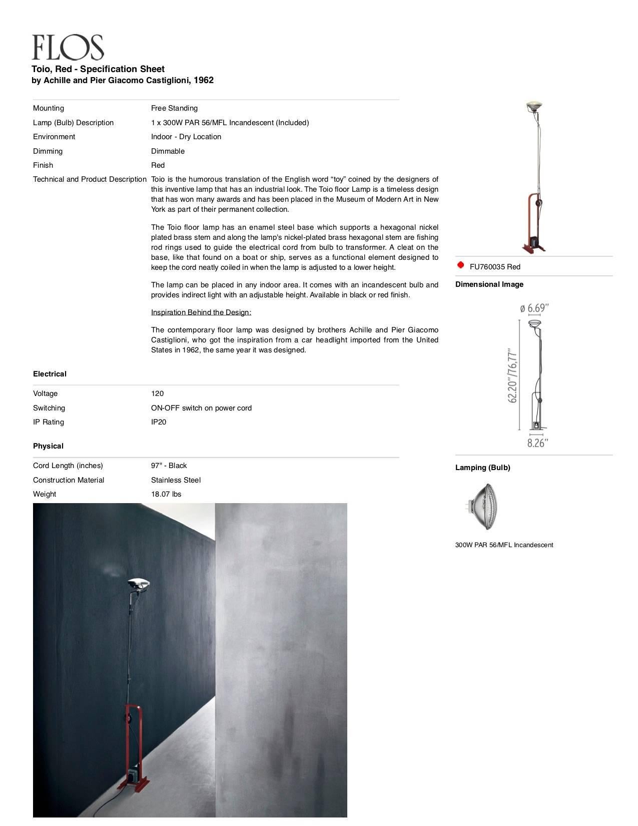 FLOS Toio Floor Lamp in White by Achille & Pier Giacomo Castiglioni For Sale 2