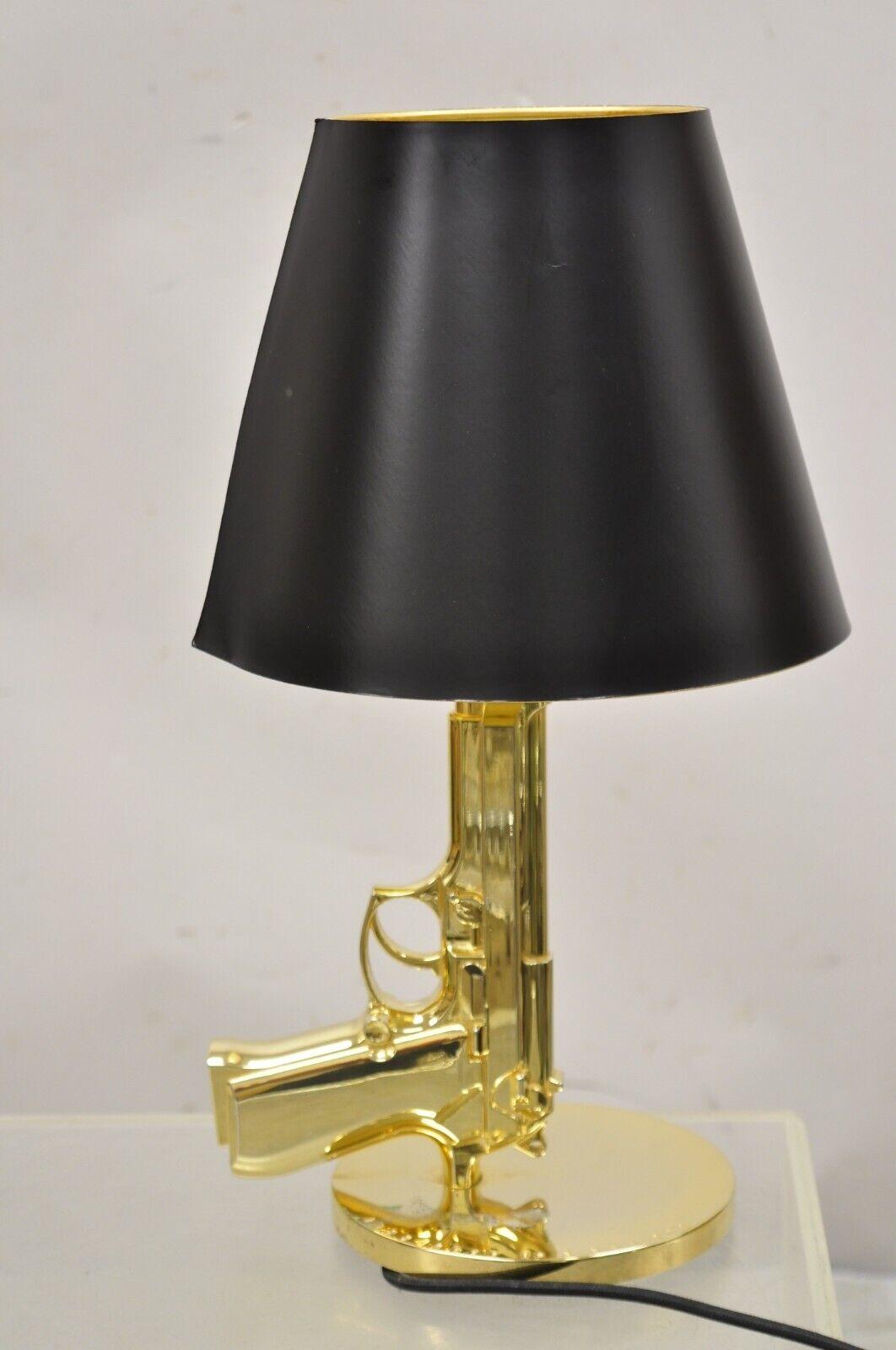 Flos with Starck Phillpe Starck Gold Bedside Gun Table Lamp with Shade For Sale 4