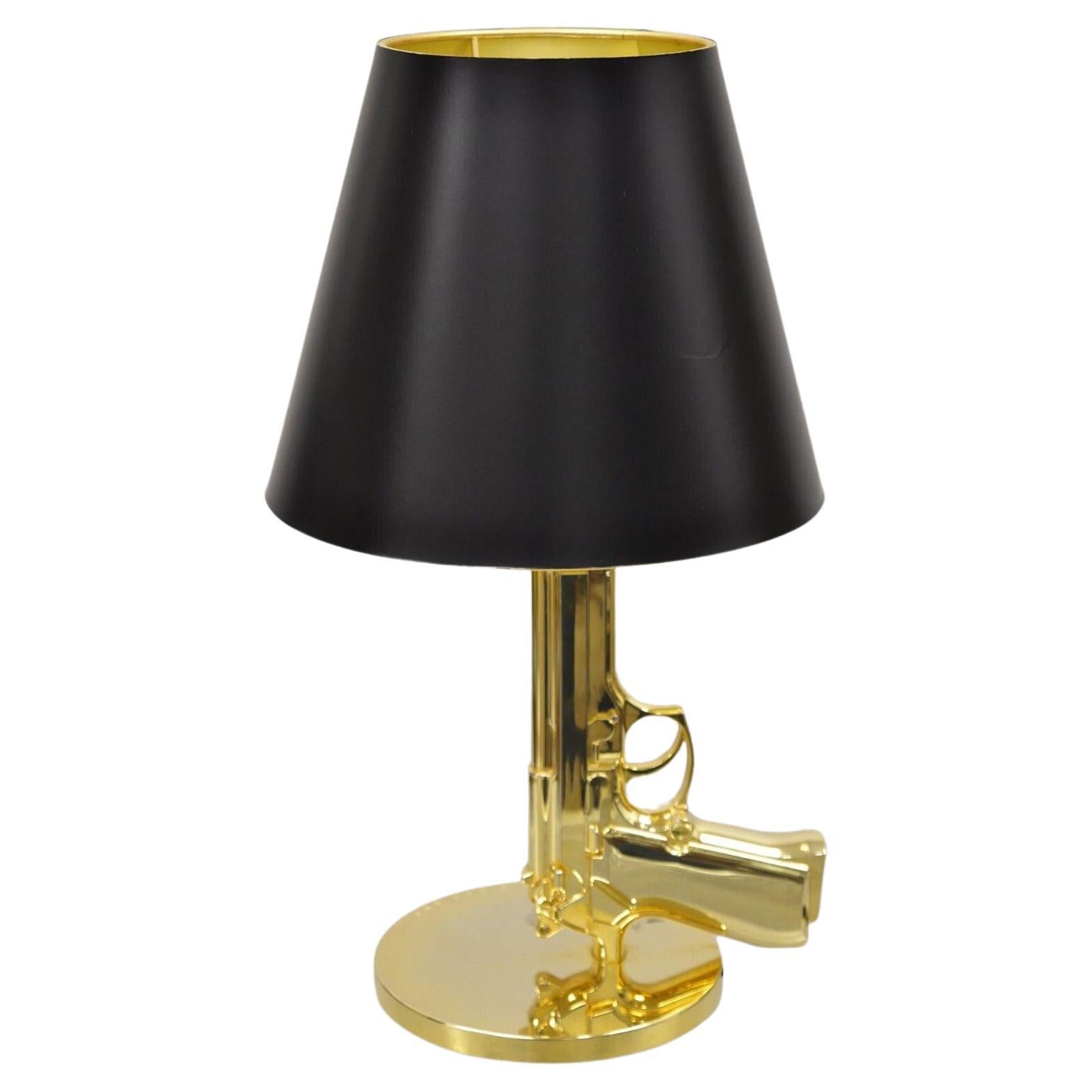 Flos with Starck Phillpe Starck Gold Bedside Gun Table Lamp with Shade