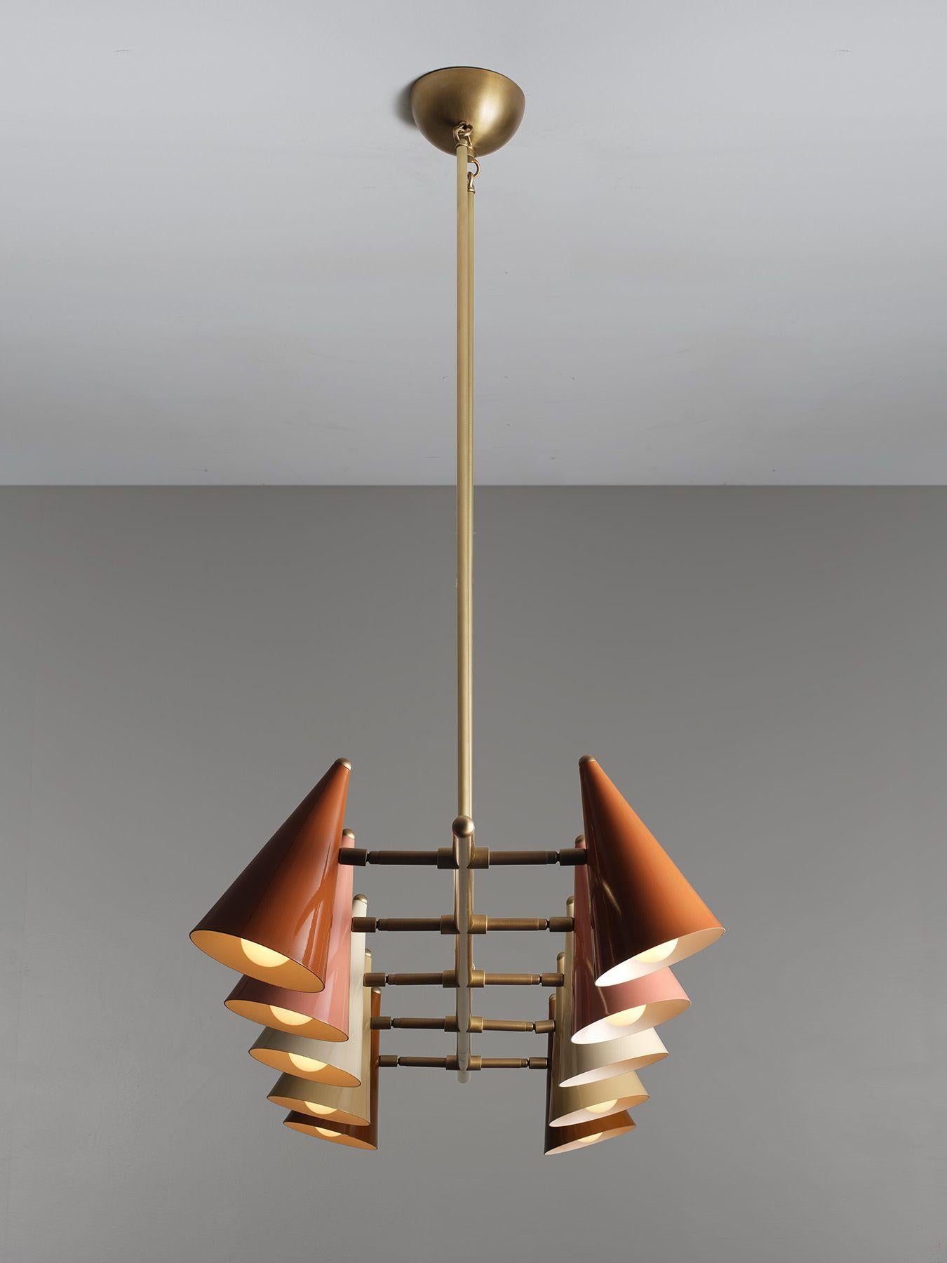 American FLOTILLA Chandelier in Brass and Terracotta Enamel by Blueprint Lighting 2021 For Sale
