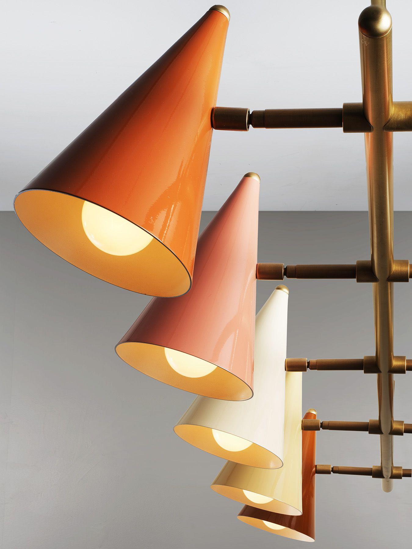FLOTILLA Chandelier in Brass and Terracotta Enamel by Blueprint Lighting 2021 In New Condition For Sale In New York, NY