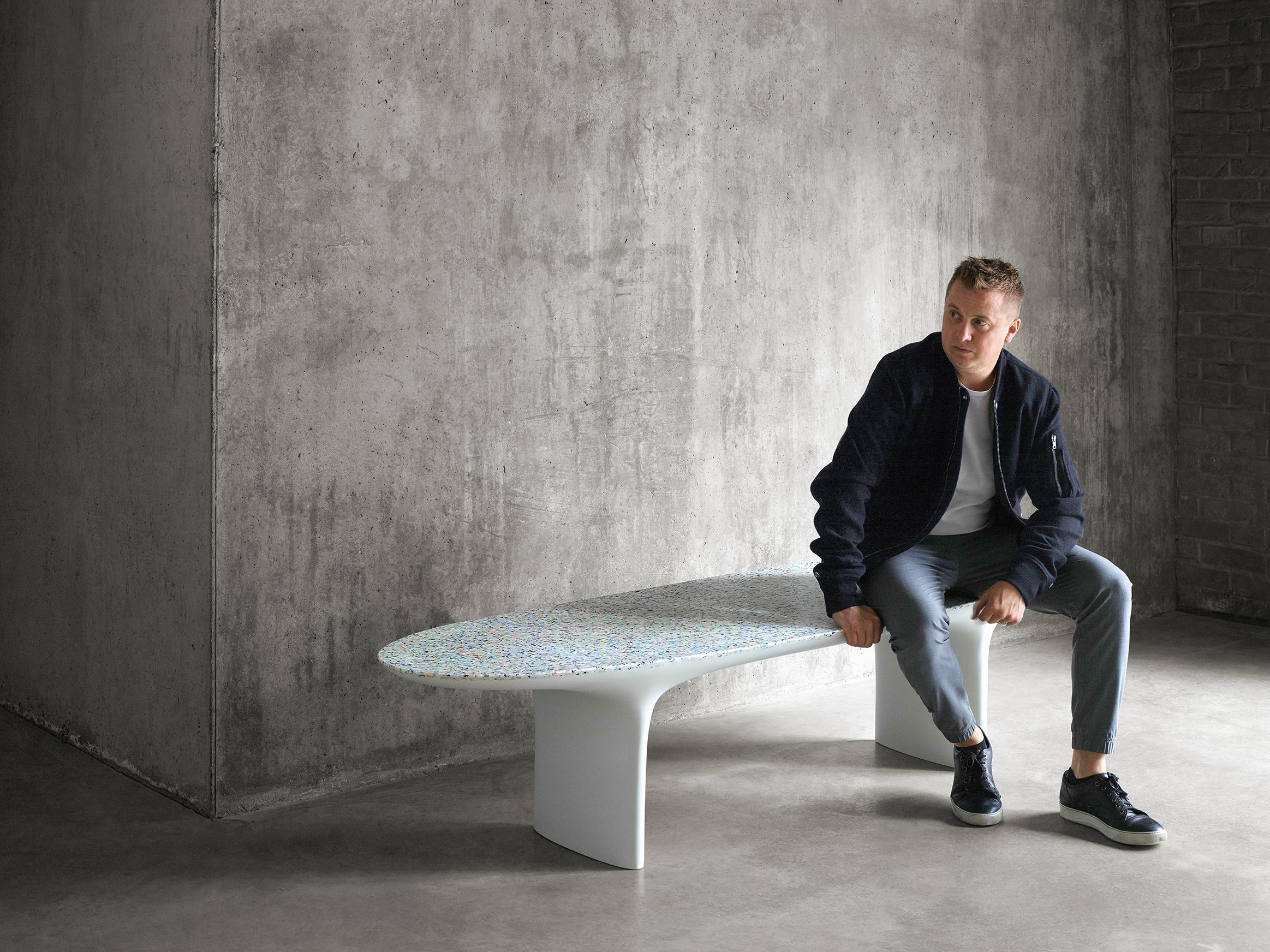 Flotsam, Black Cast Recycled Ocean Plastic Terrazzo Bench Seat by Brodie Neill In New Condition For Sale In London, GB