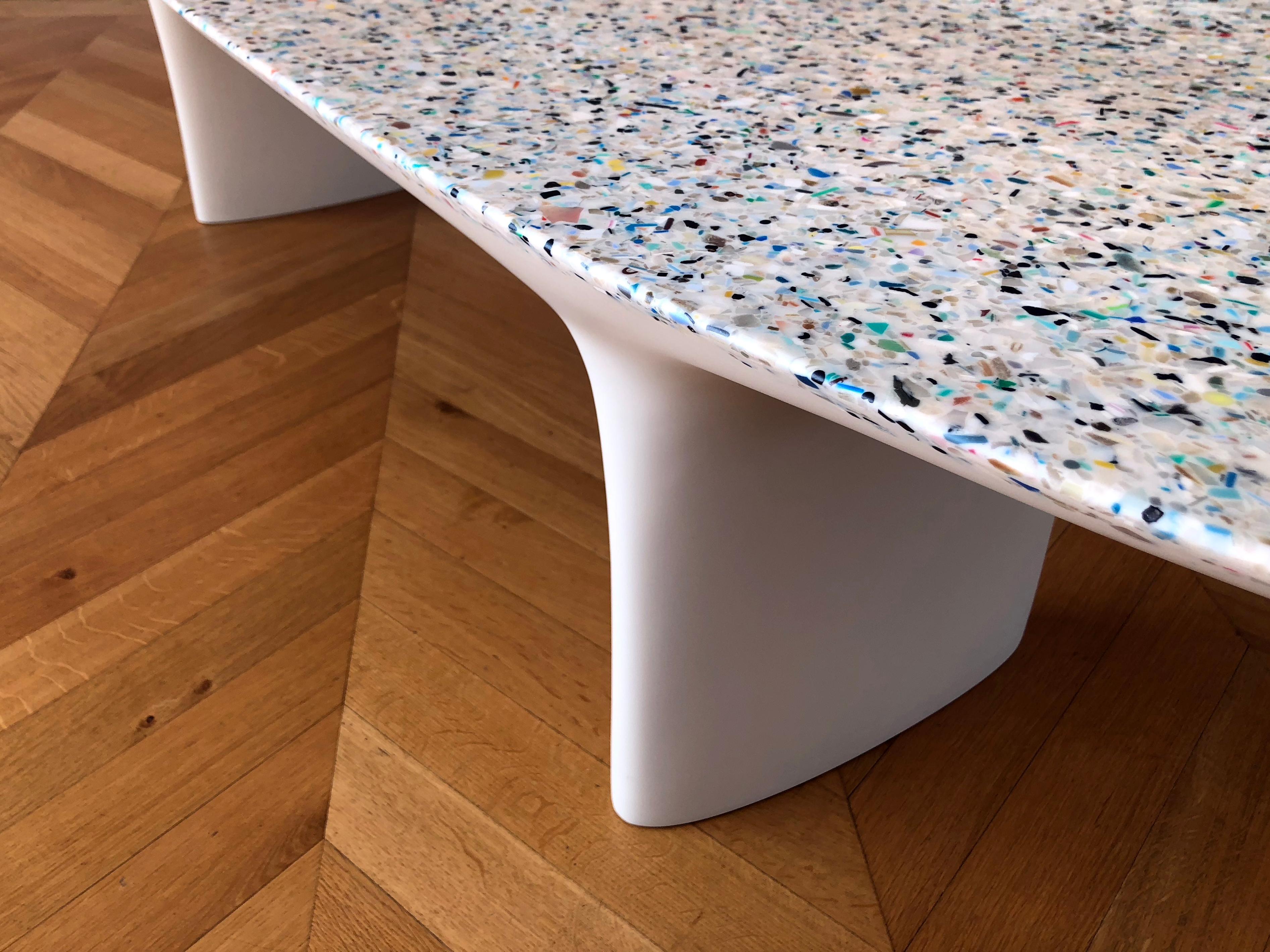 Minimalist Flotsam, White Cast Recycled Ocean Plastic Terrazzo Bench Seat by Brodie Neill For Sale