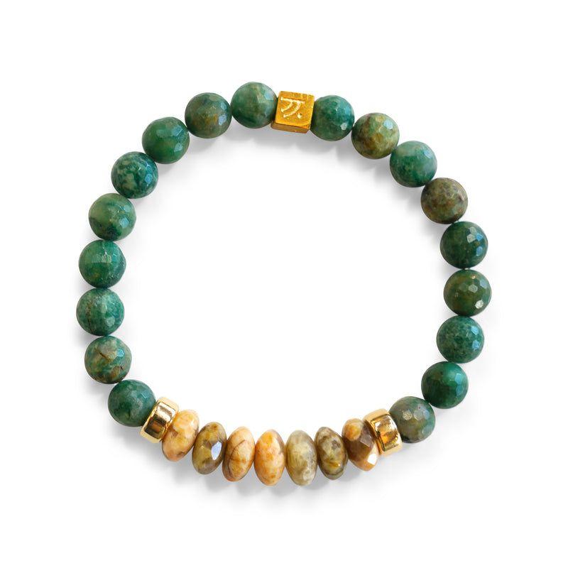 Story Behind The Jewelry
The Flourish Bracelet is comprised of Yellow Amazonite and Green Jade. It is named for the stones as Amazonite brings hope and Jade brings luck enabling the wearer to flourish in all that lies ahead of them. 
Designed and