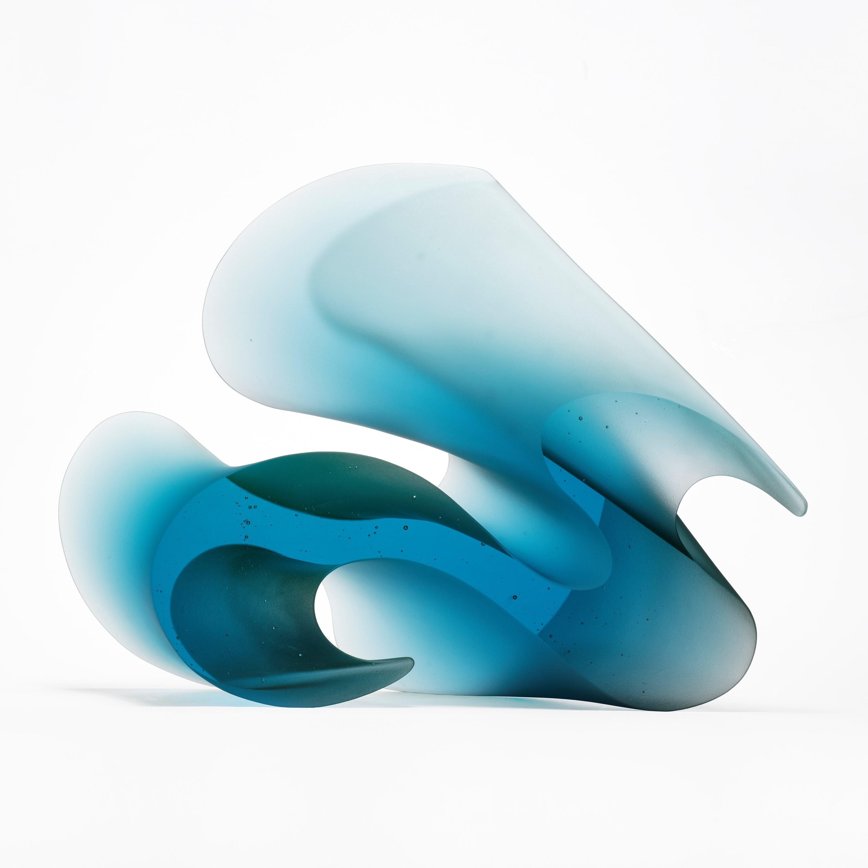 Flow Aqua, an Abstract Turquoise Solid Cast Glass Sculpture by Karin Mørch In New Condition In London, GB
