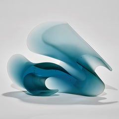 Flow Aqua, an Abstract Turquoise Solid Cast Glass Sculpture by Karin Mørch