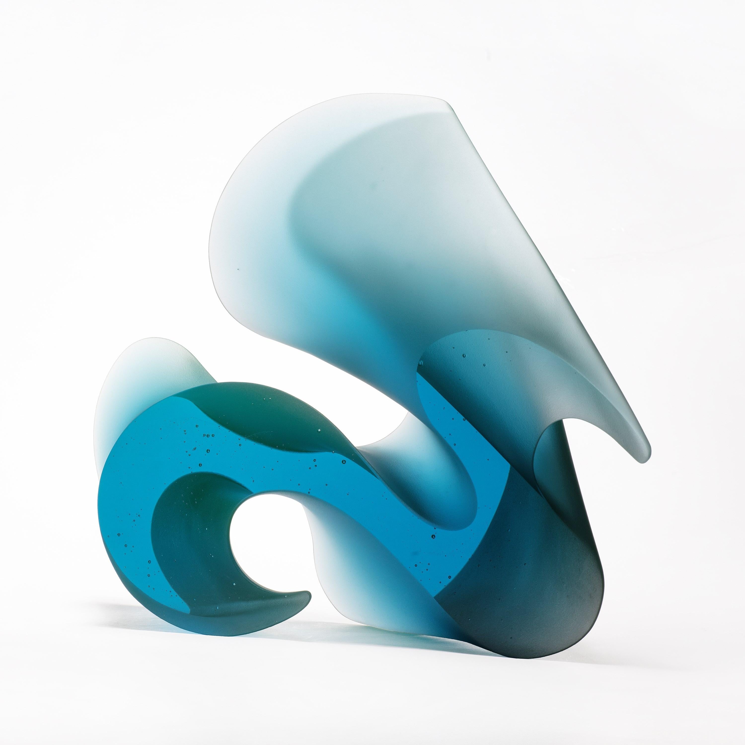 Contemporary Flow Aqua, an Abstract Turquoise Solid Cast Glass Sculpture by Karin Mørch