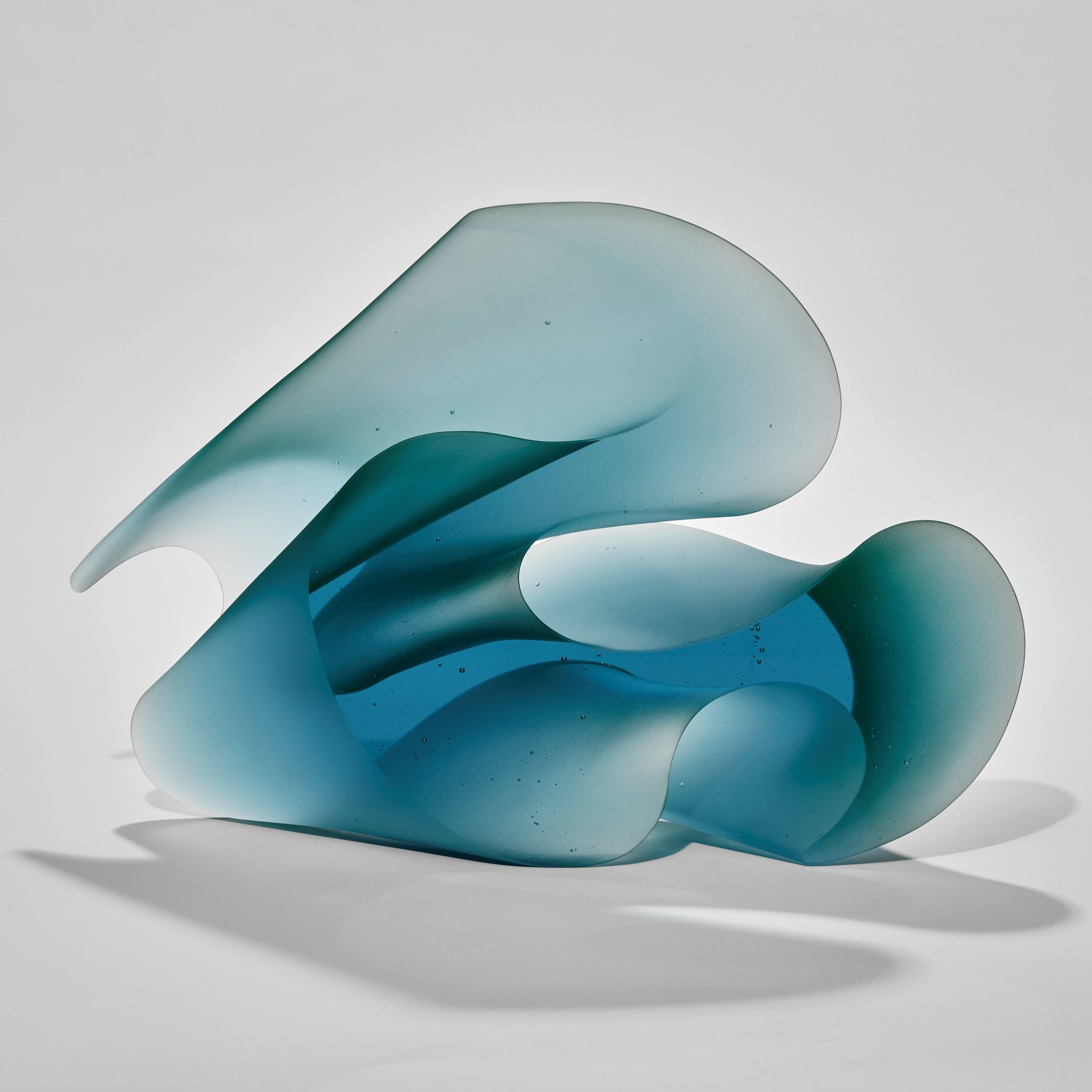 Organic Modern Flow Aqua, an Abstract Turquoise Solid Cast Glass Sculpture by Karin Mørch