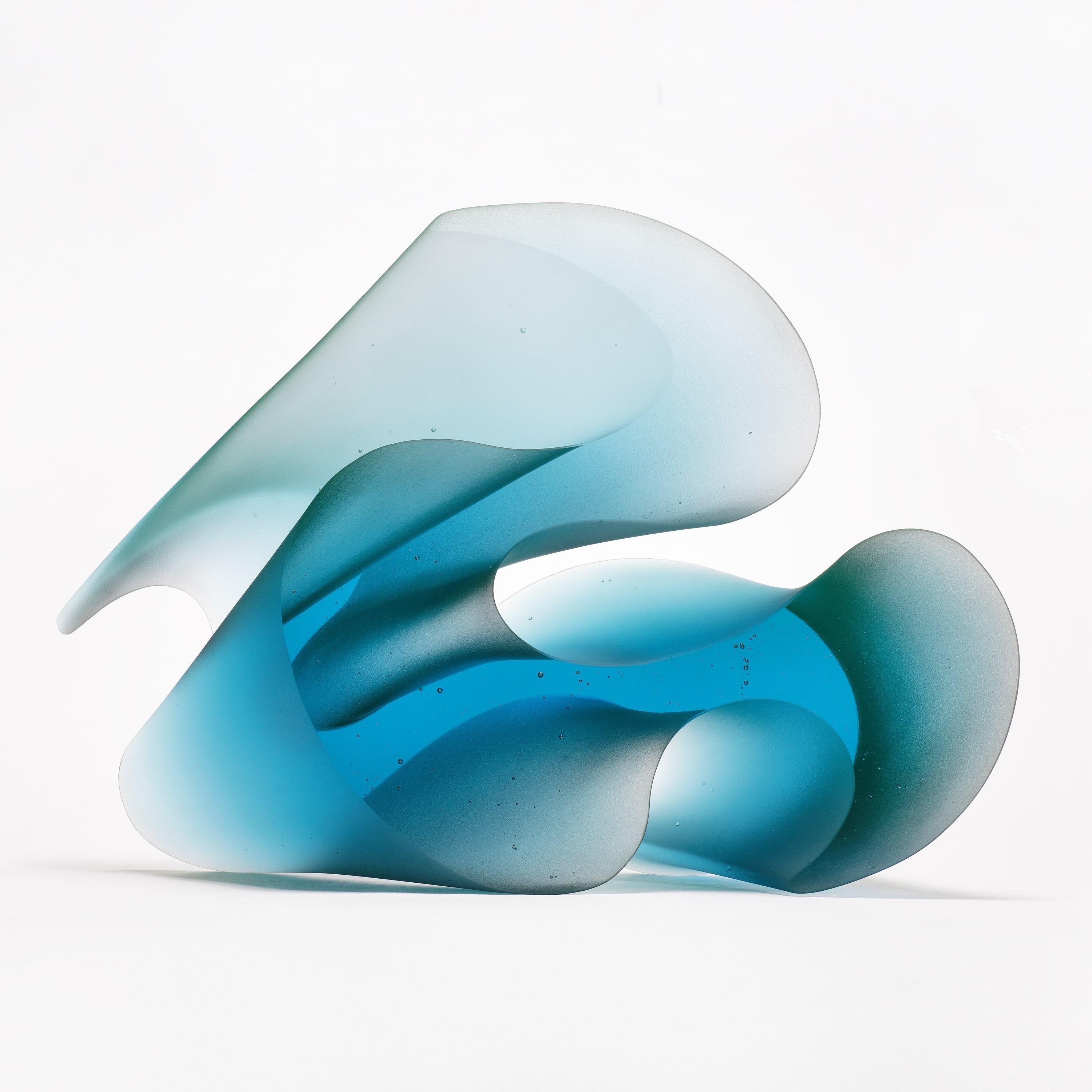 Art Glass Flow Aqua, an Abstract Turquoise Solid Cast Glass Sculpture by Karin Mørch
