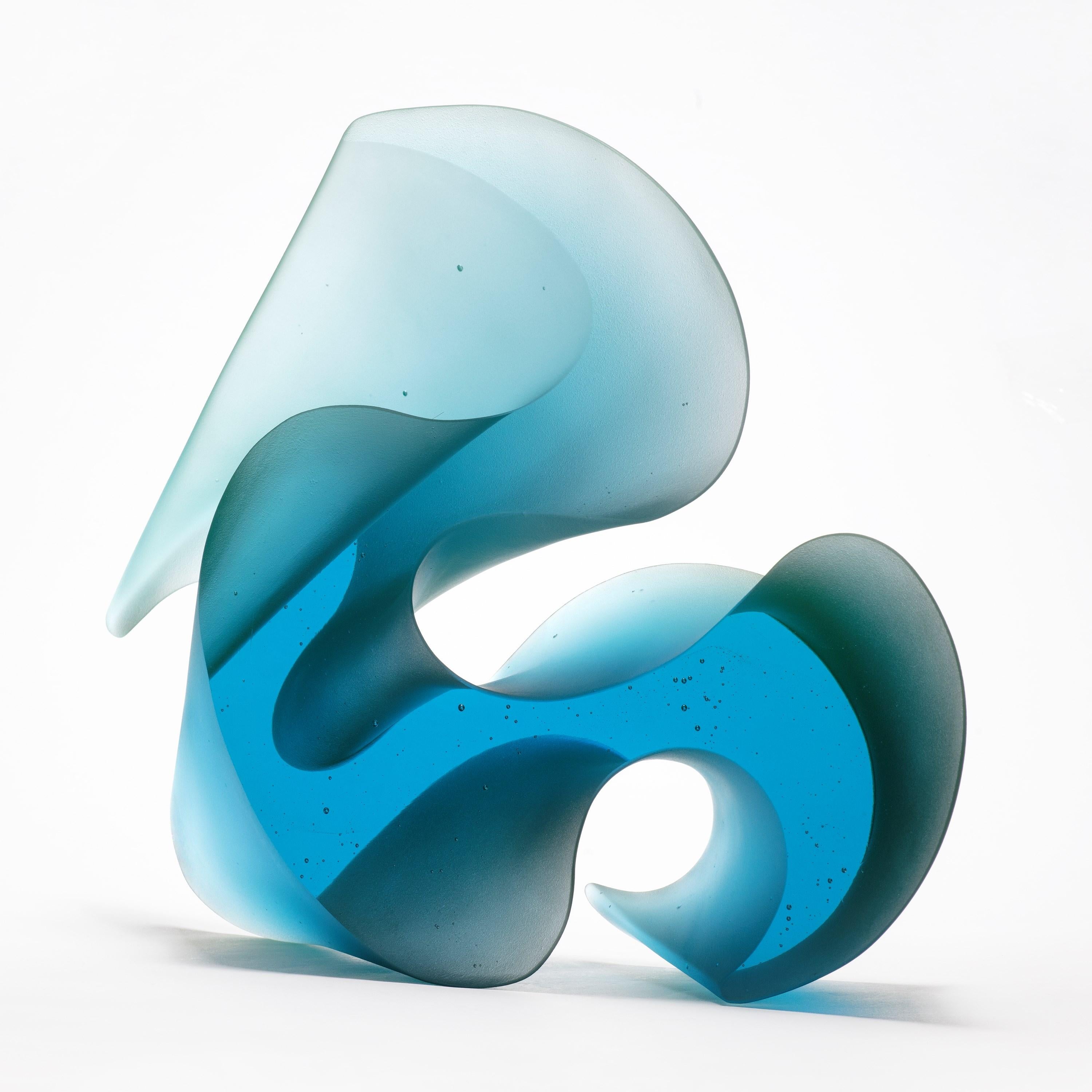 Flow Aqua, an Abstract Turquoise Solid Cast Glass Sculpture by Karin Mørch 1