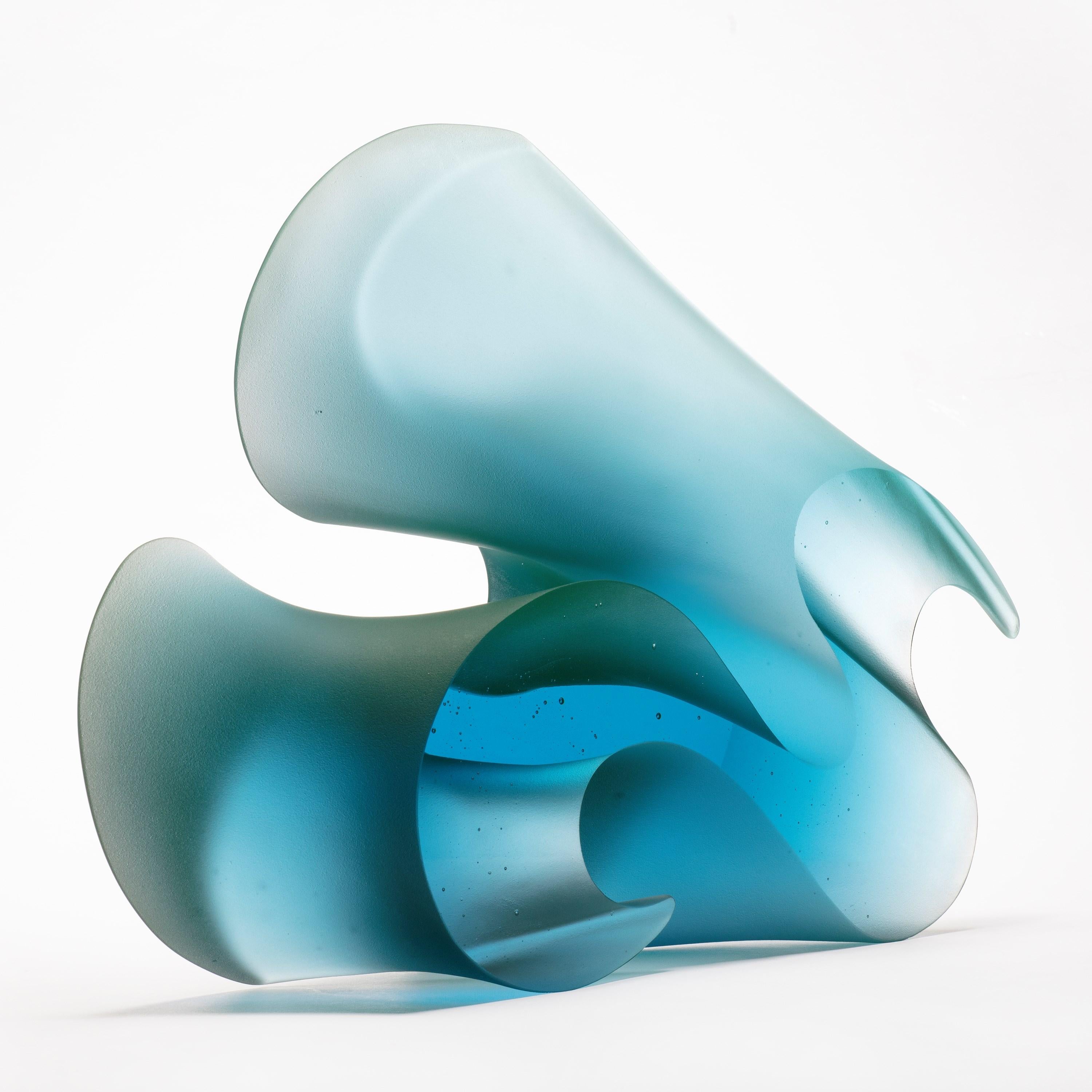 Flow Aqua, an Abstract Turquoise Solid Cast Glass Sculpture by Karin Mørch 2