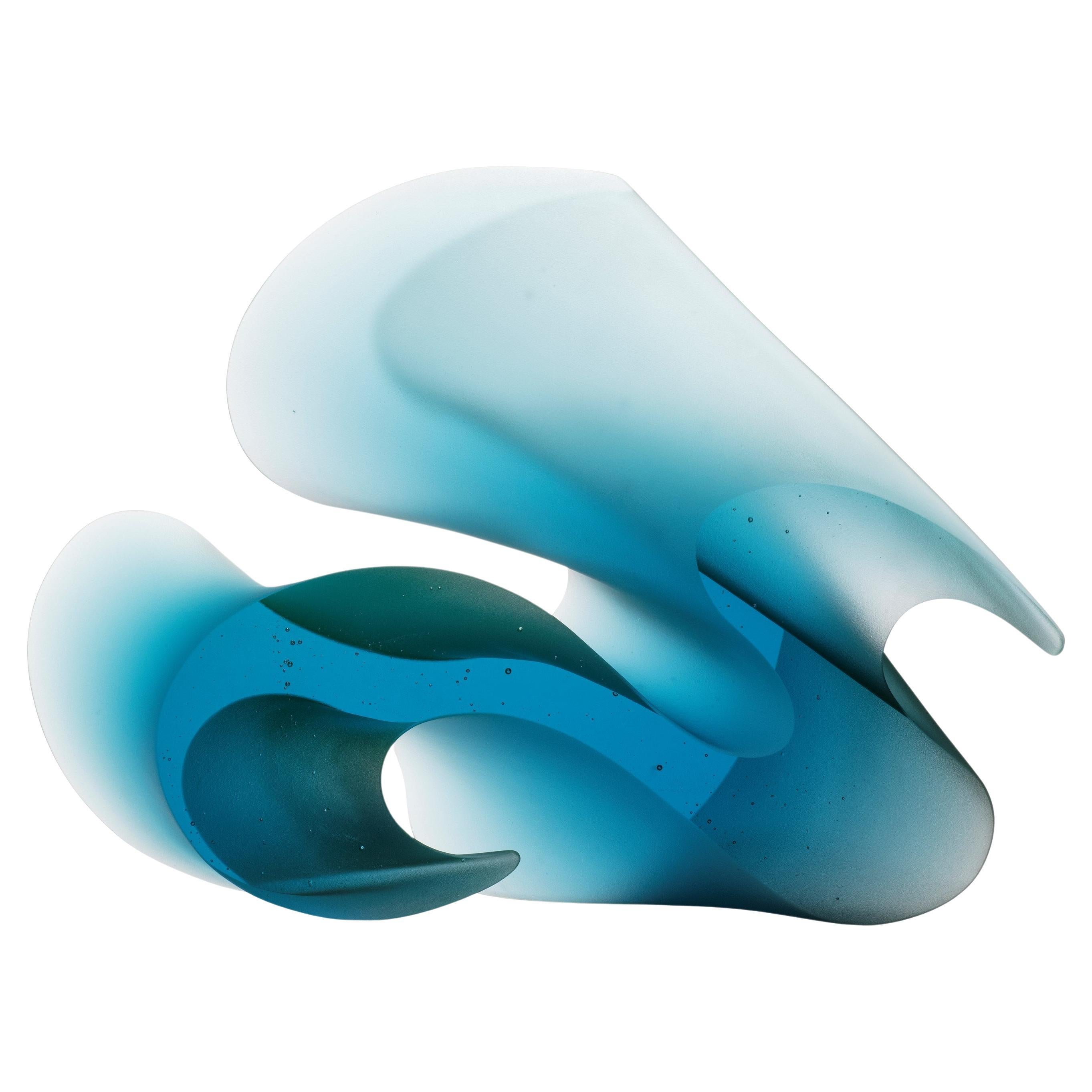Danish Flow Aqua, an Abstract Turquoise Solid Cast Glass Sculpture by Karin Mørch