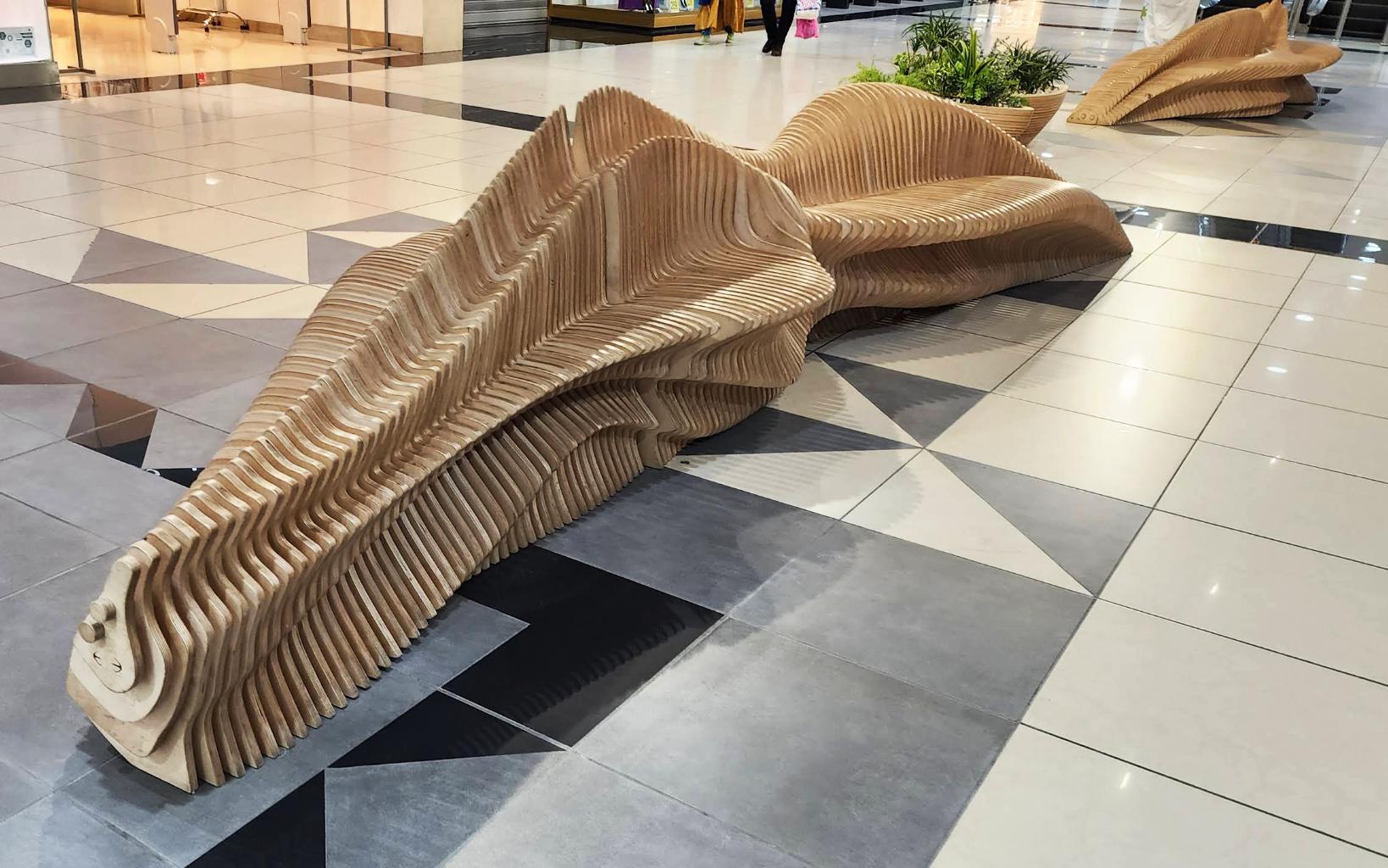 Flow Bench in Plywood - Custom Parametric Sculptural Seating For Sale 3