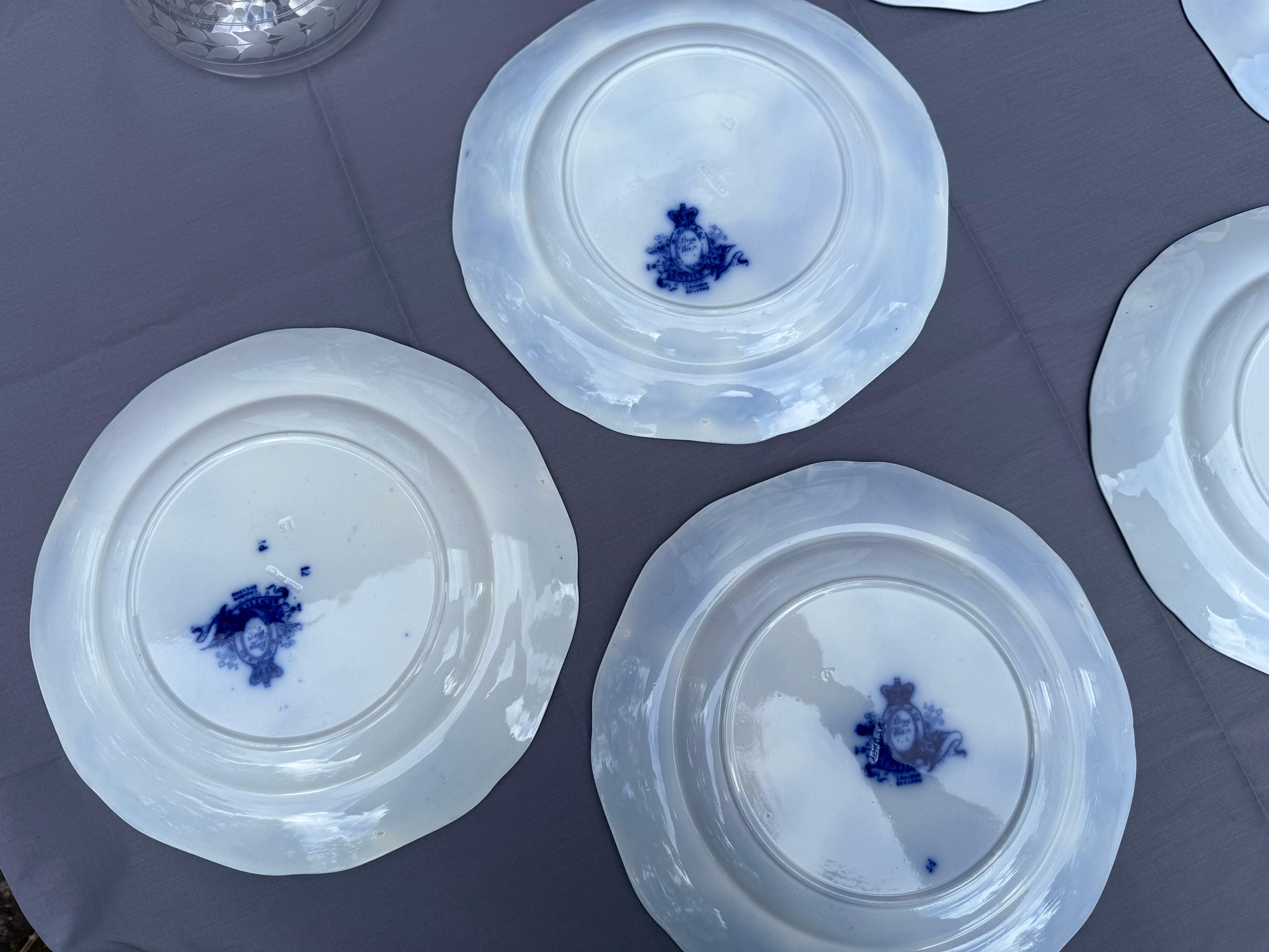 Flow Blue Six Porcelain Dinner Plate Royal Cauldon England Late 19th Century For Sale 6