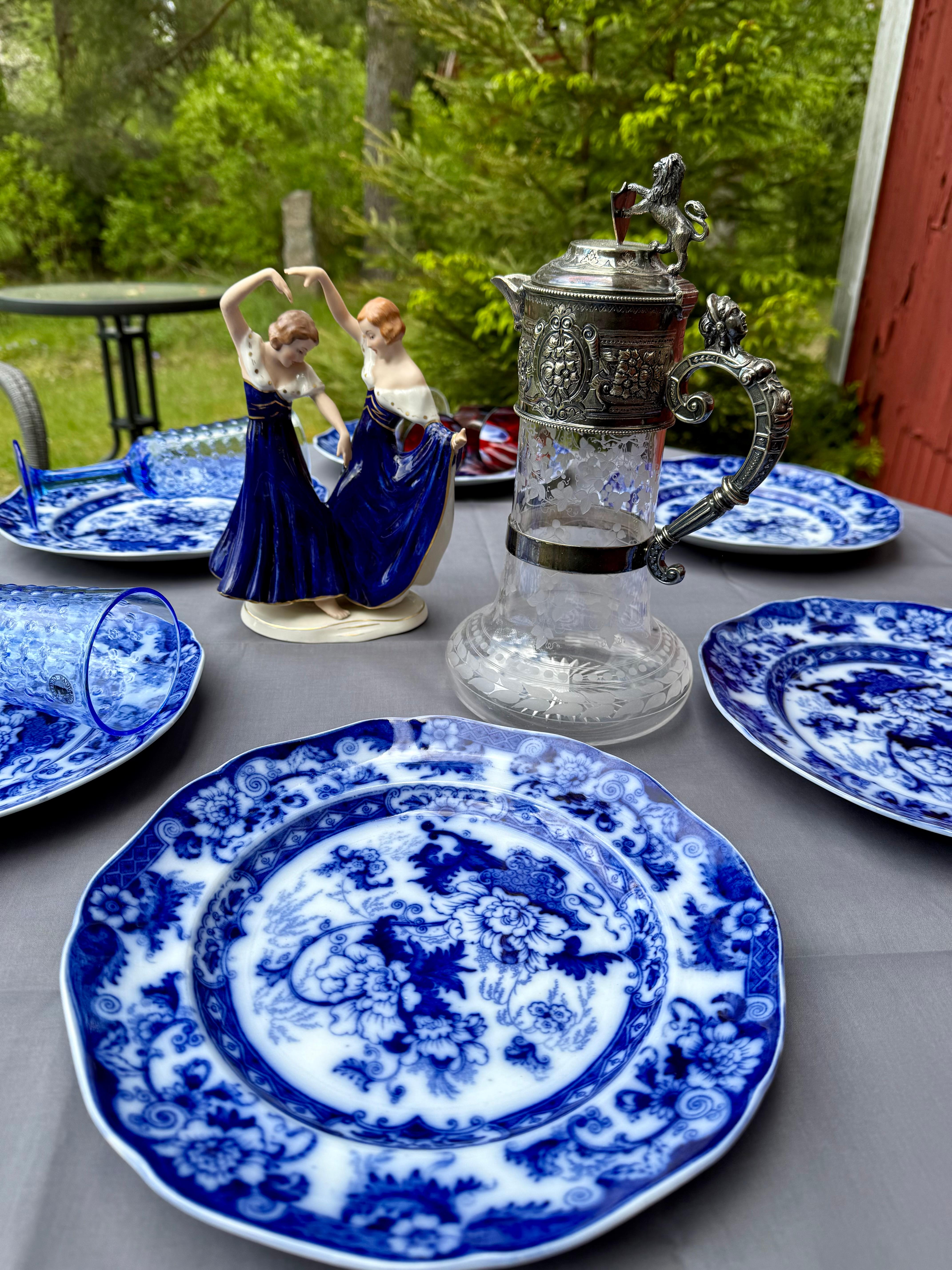 Flow Blue Six Porcelain Dinner Plate Royal Cauldon England Late 19th Century For Sale 9