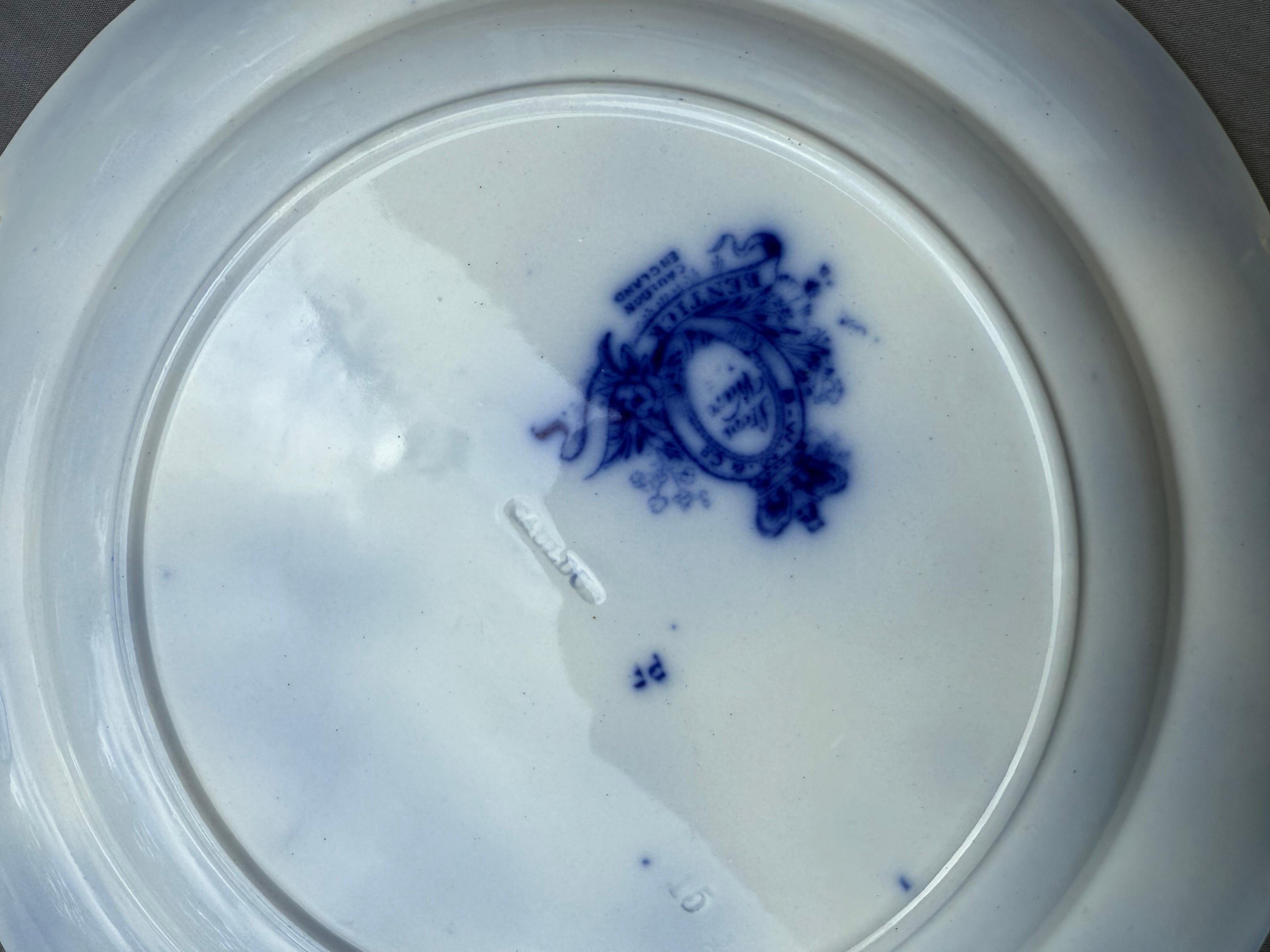Flow Blue Six Porcelain Dinner Plate Royal Cauldon England Late 19th Century For Sale 12