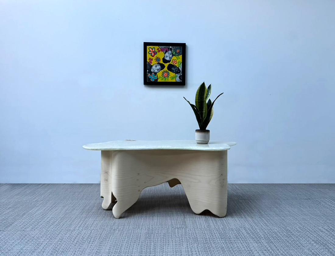 Cette table basse fait partie de notre dernière collection 'Flow' inspirée par l'harmonie sans effort des formes de la nature. Chaque courbe et chaque contour reflètent le processus instinctif du designer, créant ainsi une pièce à la fois organique