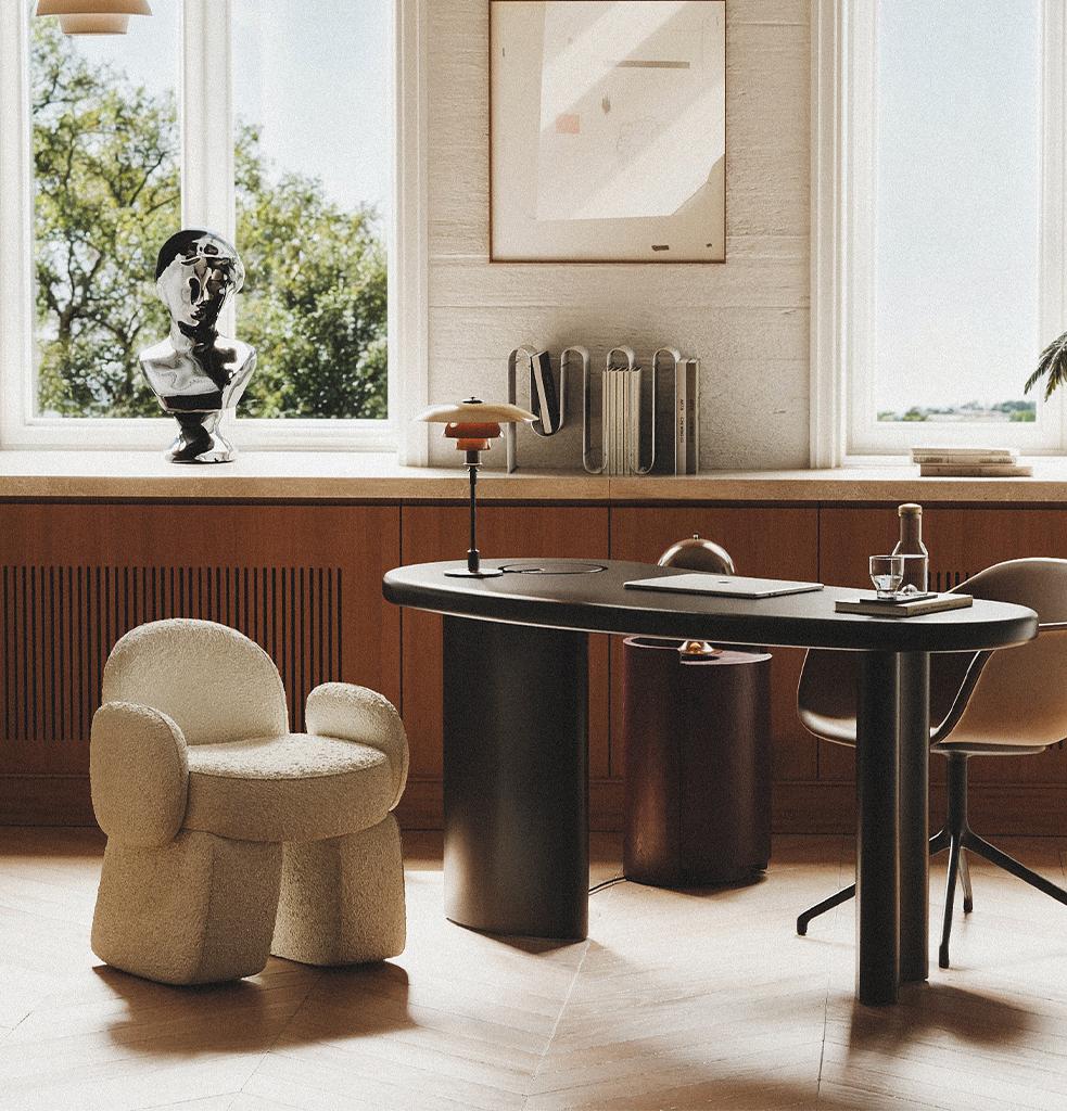 Mid-Century moderno Scrivania Flow - Nero di Hermhaus in vendita