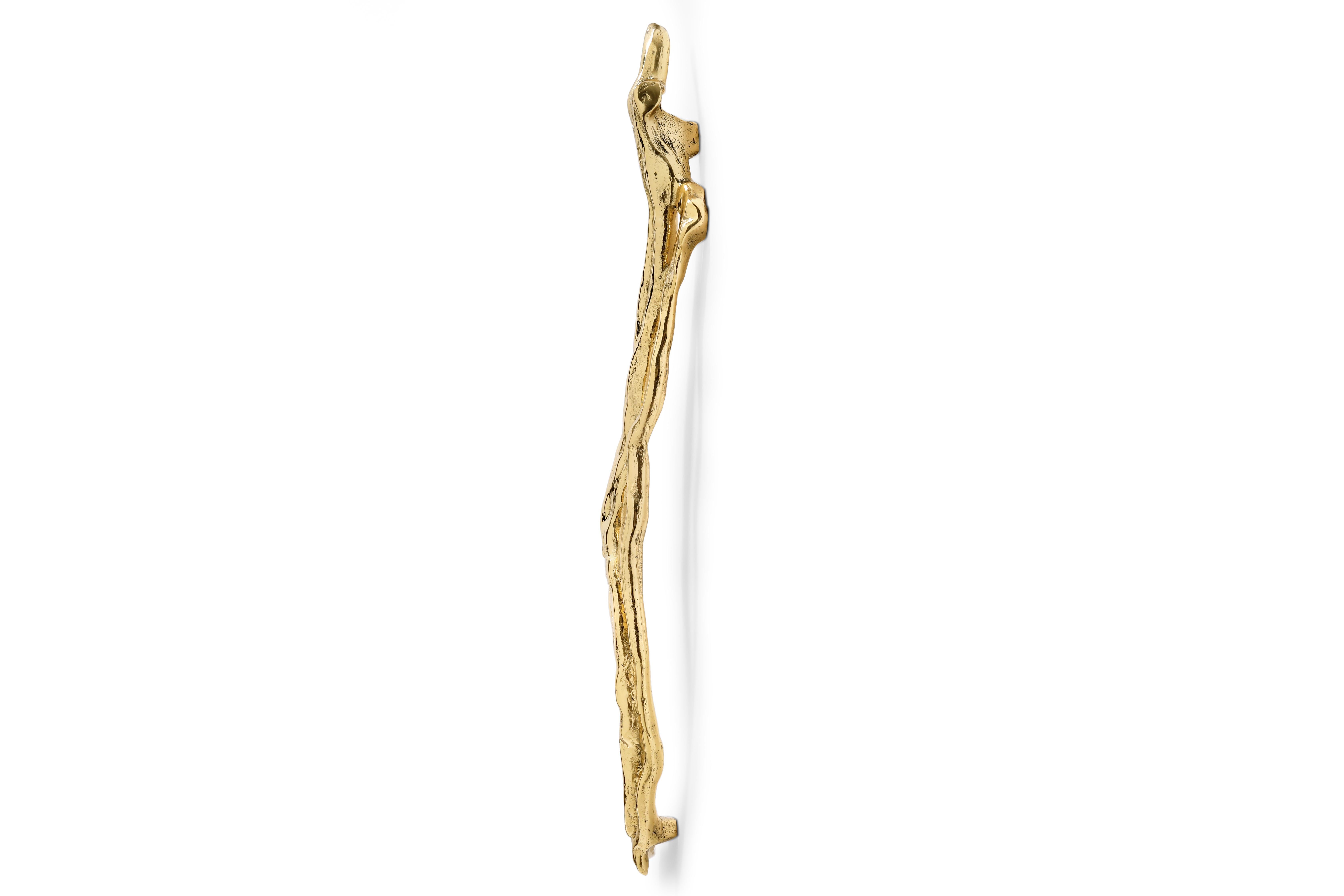 Portuguese Flow Door Pull Left - Handcrafted Polished Brass - PullCast For Sale