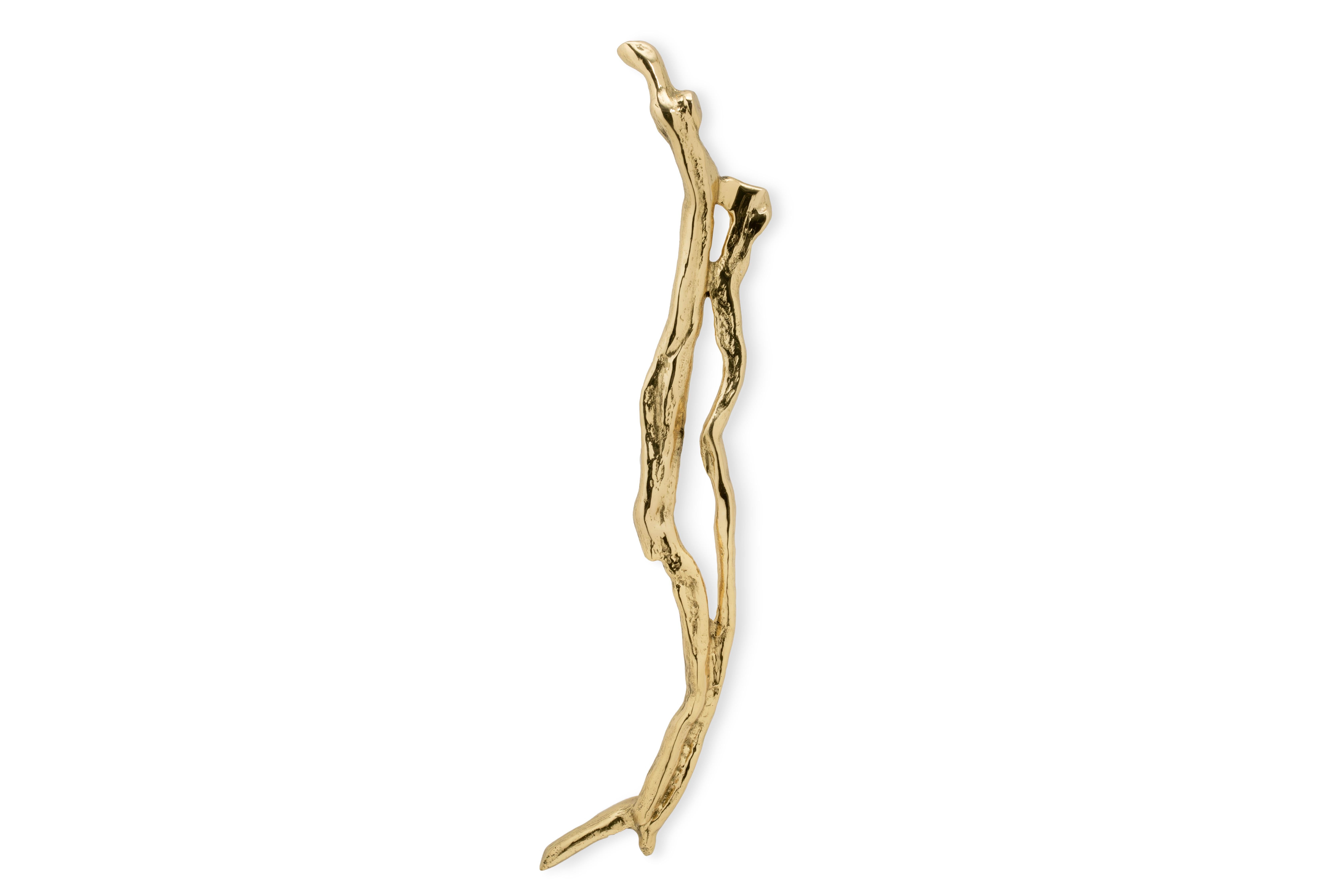 Brushed Flow Door Pull Left - Handcrafted Polished Brass - PullCast For Sale