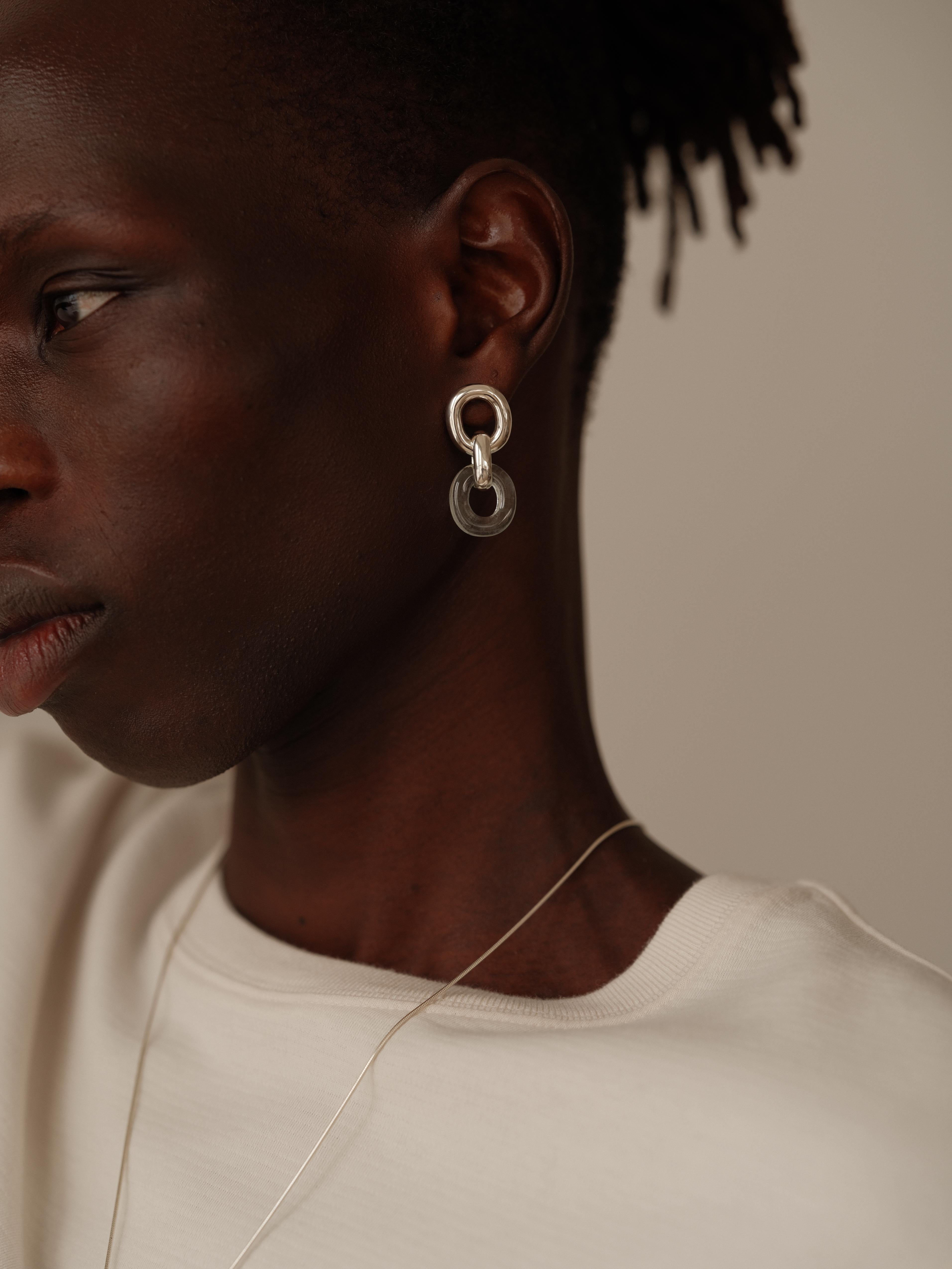 Flow Drop Hoop Earrings In 925 Sterling Silver & Brown Amber Stone By Cled View 5