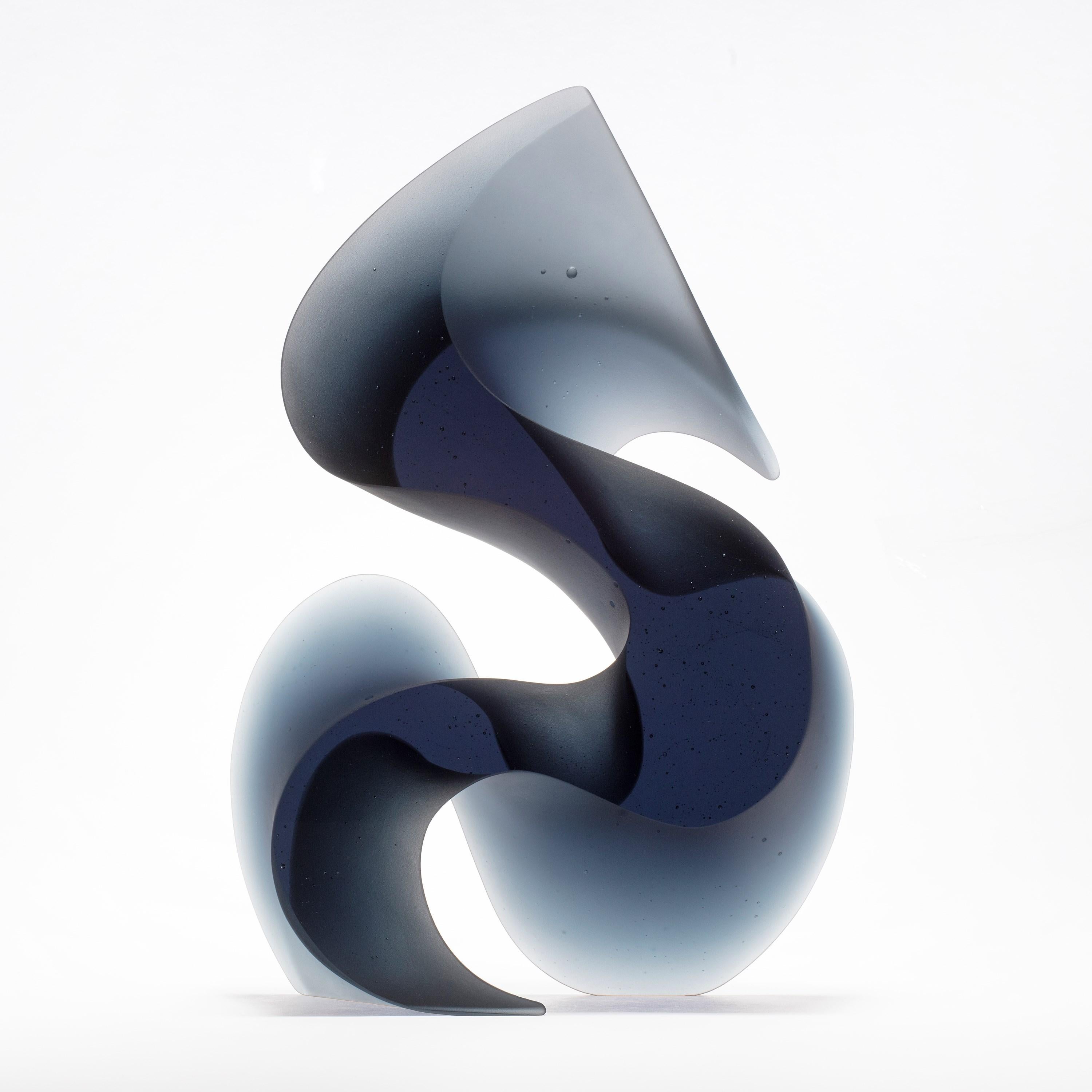 Flow Grey Blue, a Steel Blue Solid Cast Glass Sculpture by Karin Mørch In New Condition For Sale In London, GB