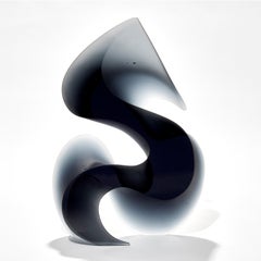 Flow Grey Blue, a Steel Blue Solid Cast Glass Sculpture by Karin Mørch