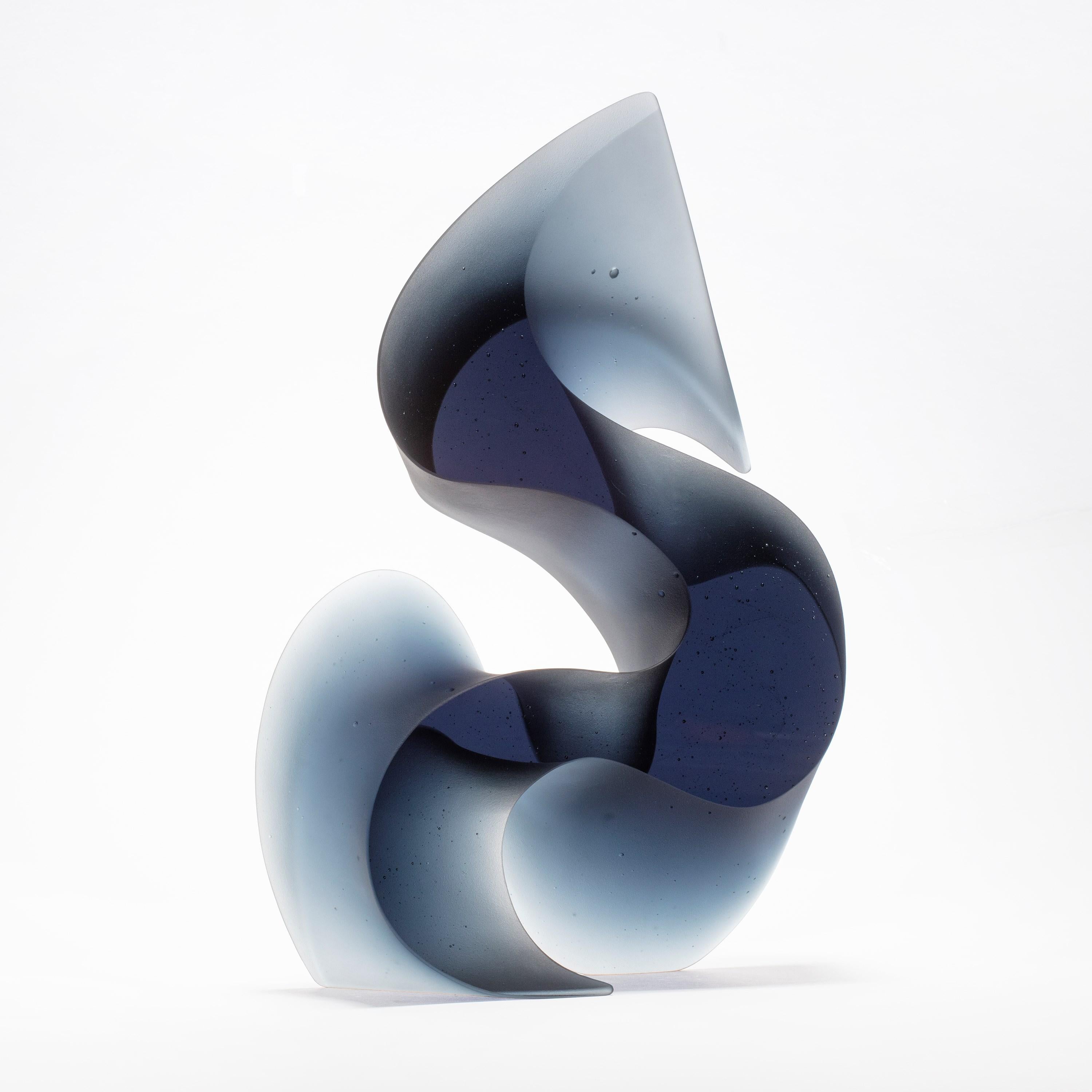 Contemporary Flow Grey Blue, a Steel Blue Solid Cast Glass Sculpture by Karin Mørch For Sale
