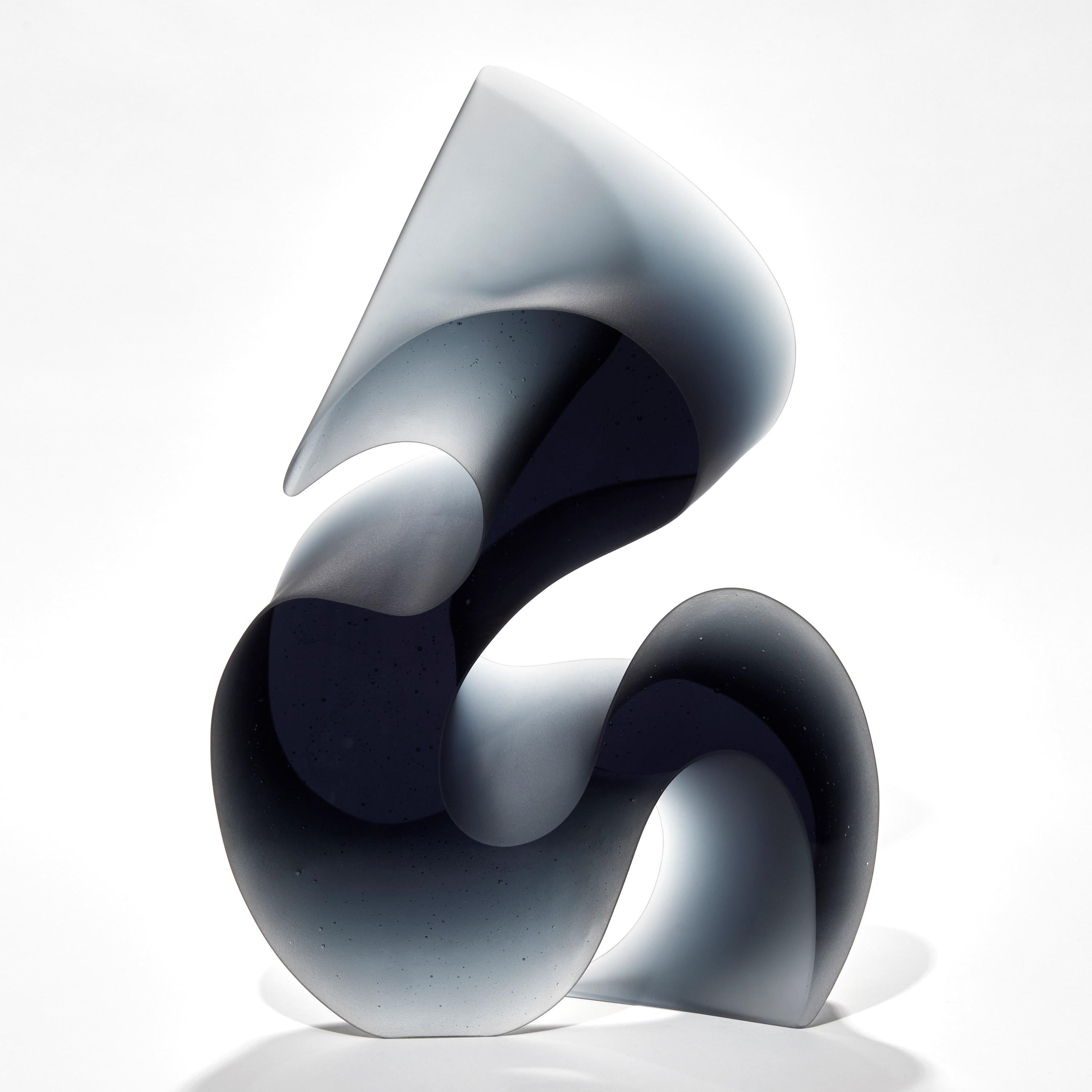 Organic Modern Flow Grey Blue, a Steel Blue Solid Cast Glass Sculpture by Karin Mørch For Sale
