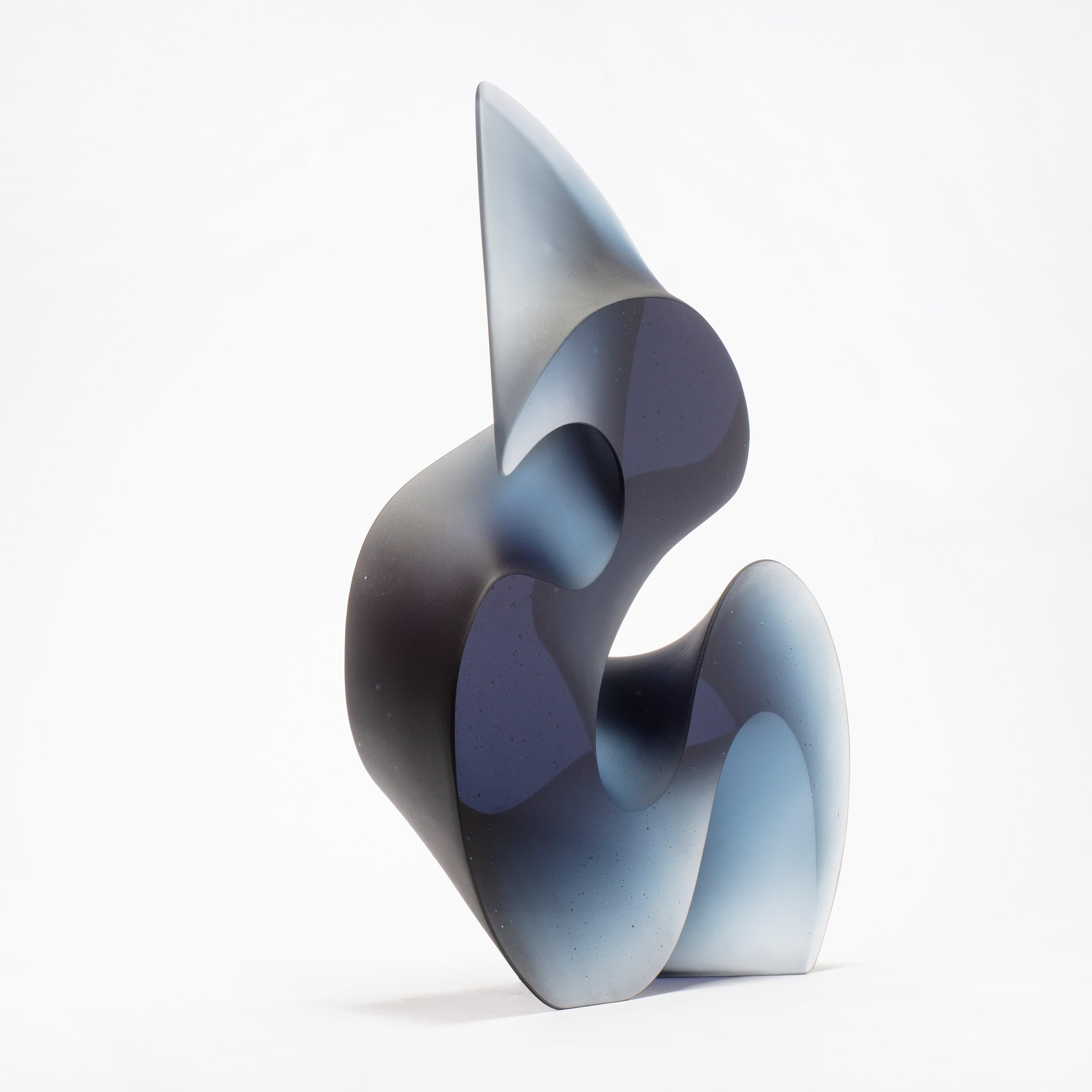 Flow Grey Blue, a Steel Blue Solid Cast Glass Sculpture by Karin Mørch For Sale 1